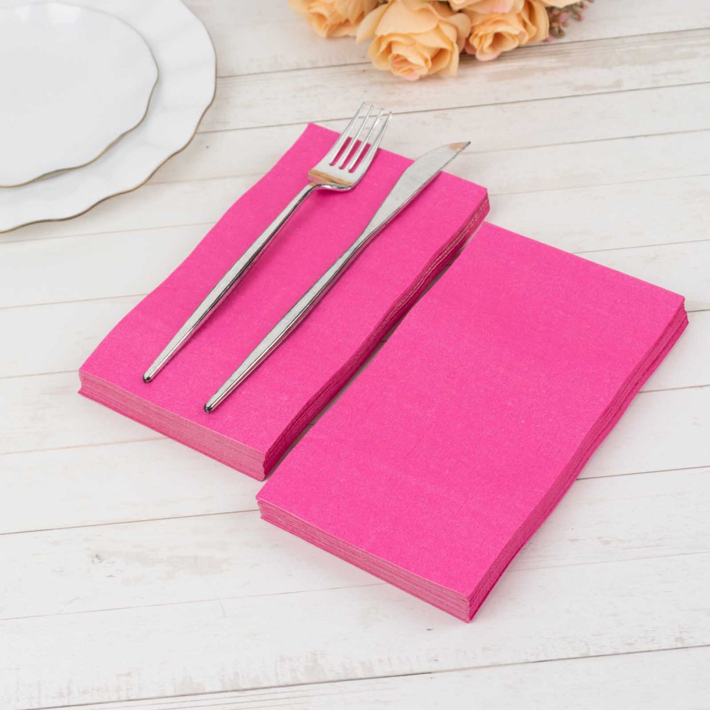 50 Pack 2 Ply Soft Fuchsia Disposable Party Napkins, Wedding Reception Dinner Paper Napkins