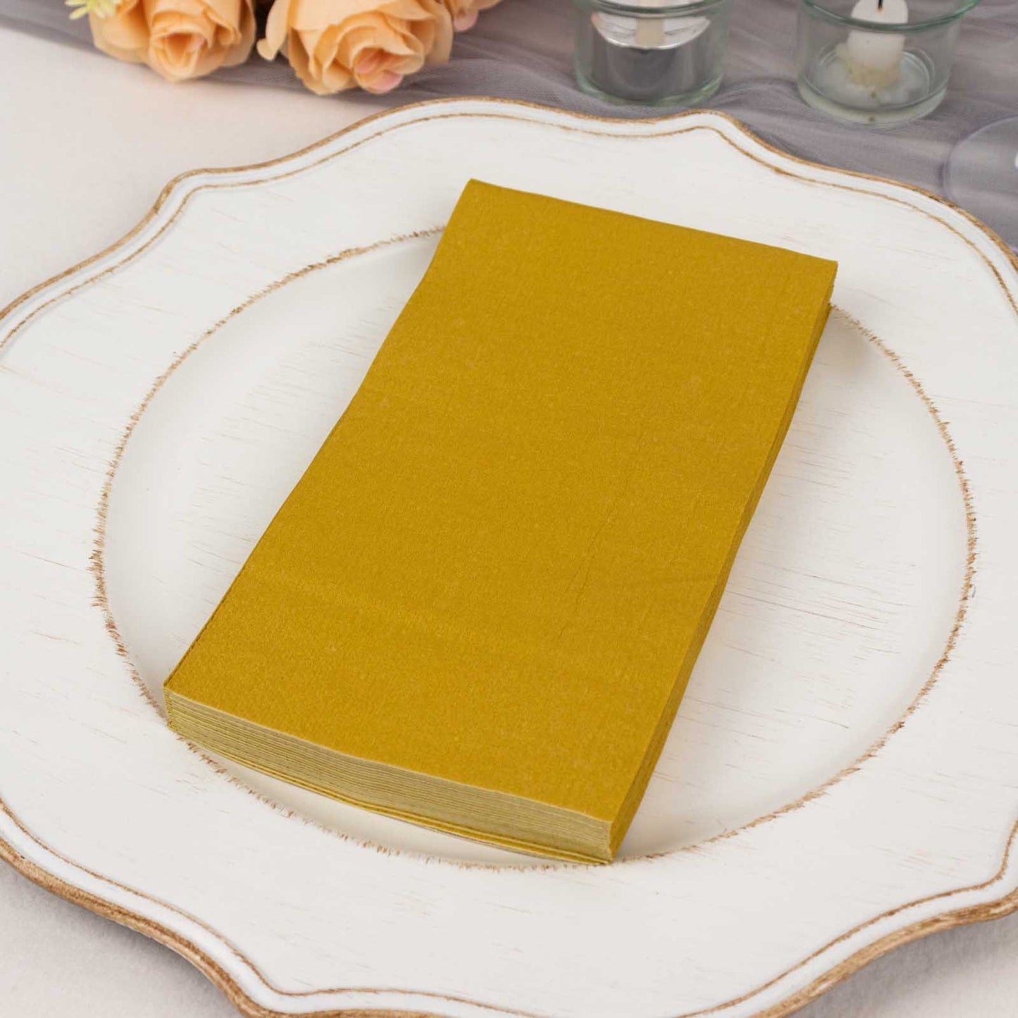 50 Pack 2 Ply Soft Gold Disposable Party Napkins, Wedding Reception Dinner Paper Napkins