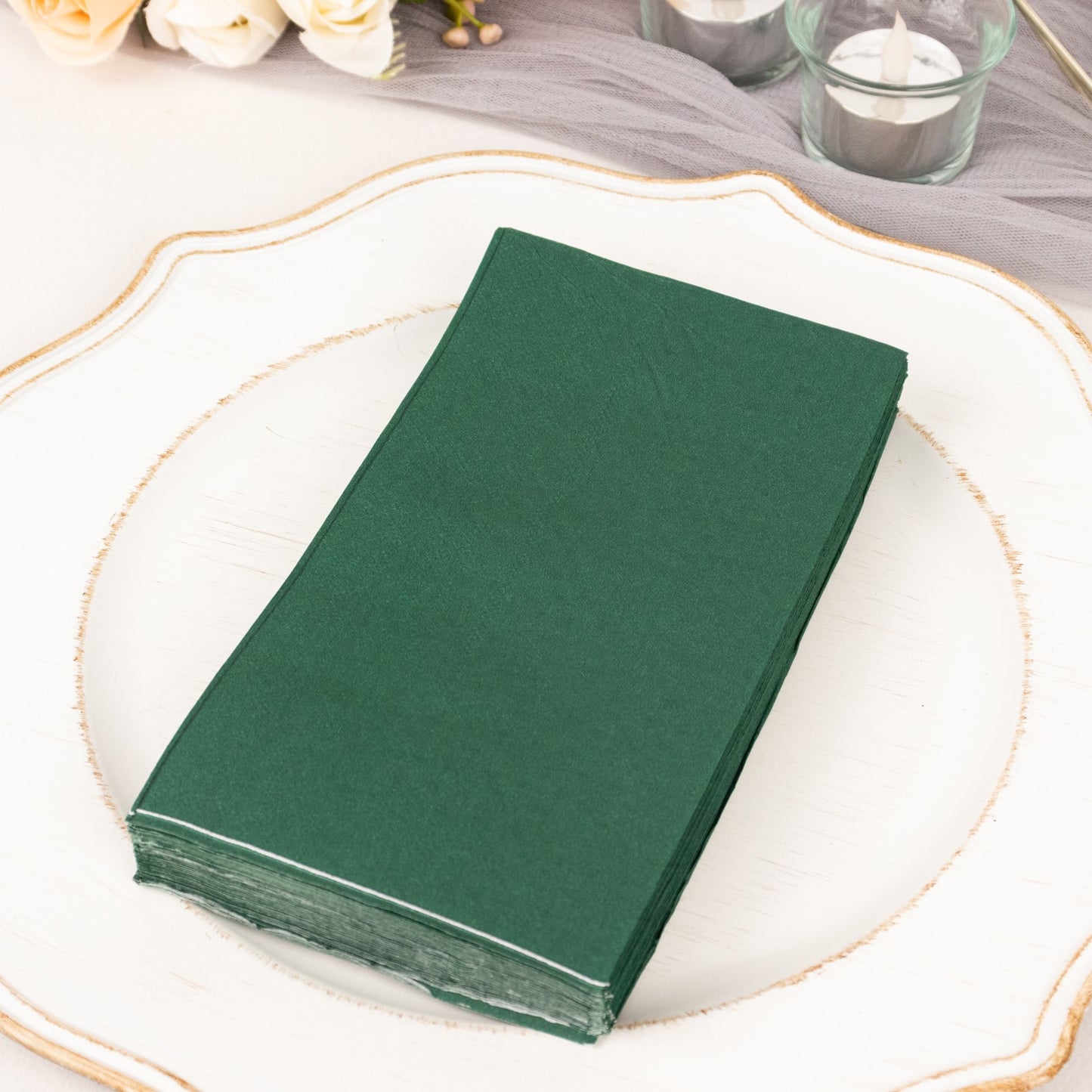 50 Pack 2 Ply Soft Hunter Emerald Green Wedding Reception Dinner Paper Napkins, Cocktail Beverage Party Napkins