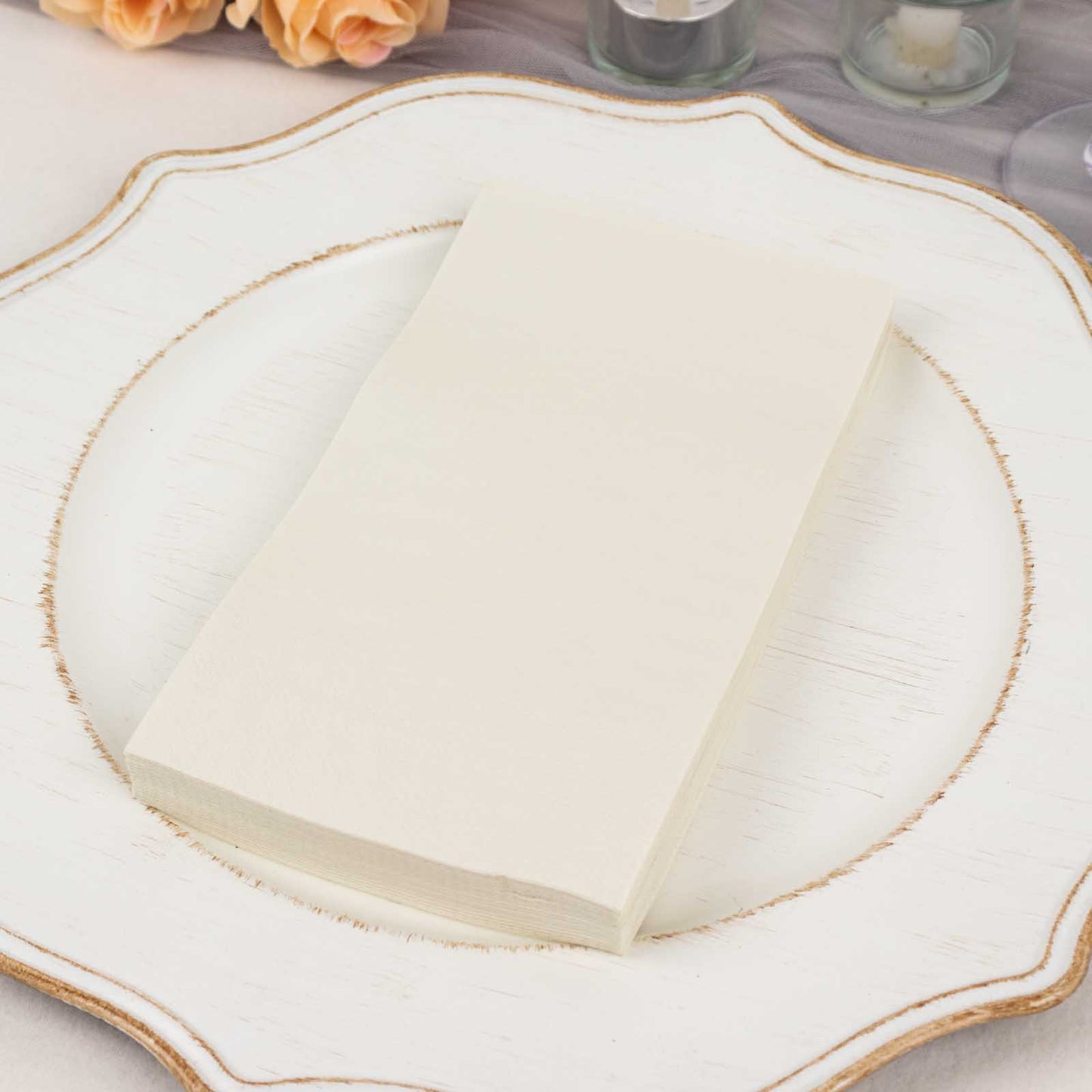 50 Pack 2 Ply Soft Ivory Disposable Party Napkins, Wedding Reception Dinner Paper Napkins