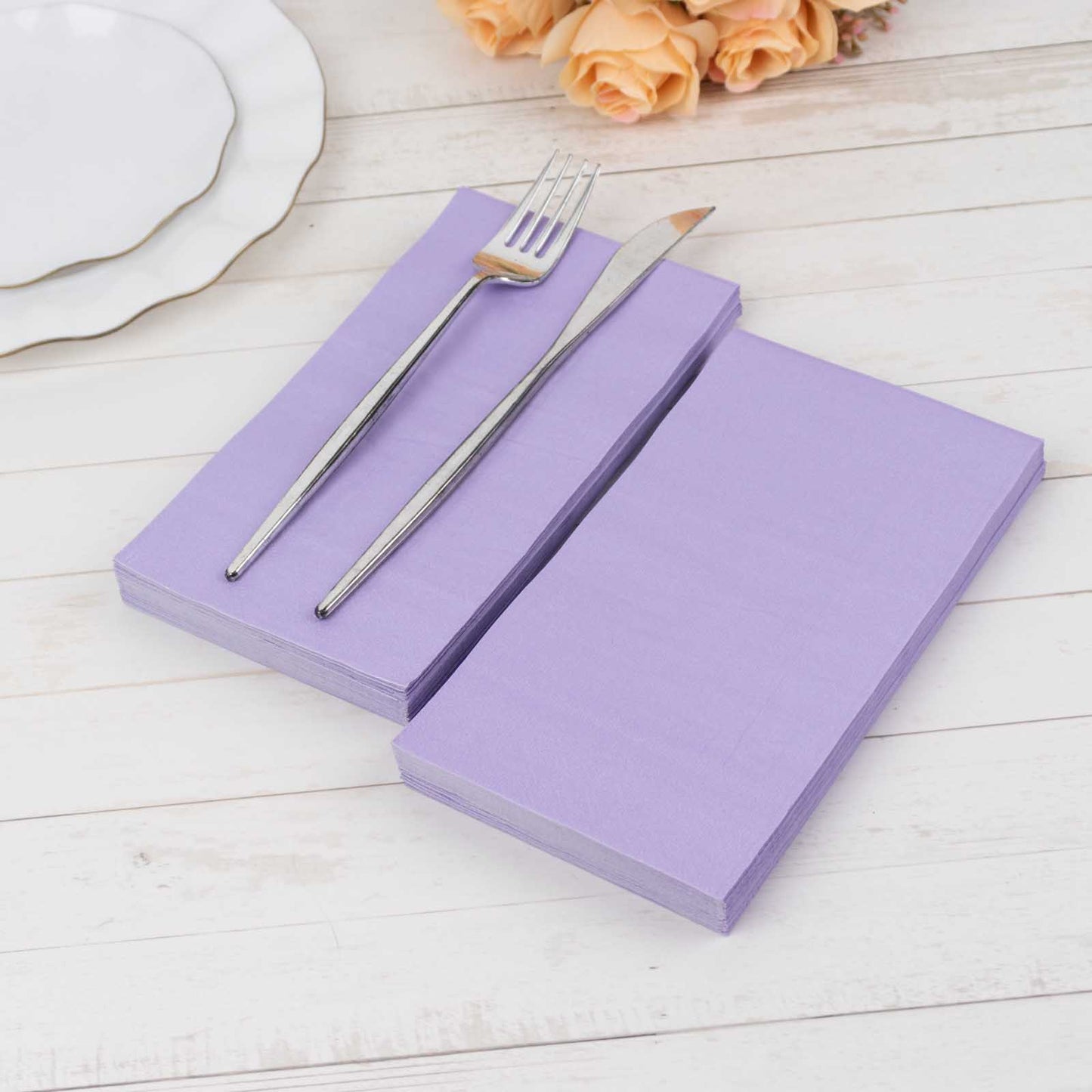 50 Pack 2 Ply Soft Lavender Lilac Disposable Party Napkins, Wedding Reception Dinner Paper Napkins