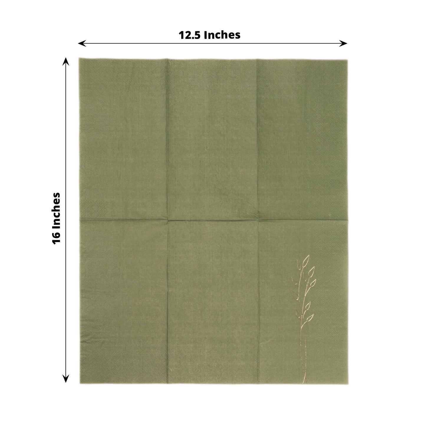 50 Pack Olive Green 2 Ply Paper Dinner Napkins with Gold Embossed Leaf, Soft Disposable Wedding Party Napkins - 18 GSM