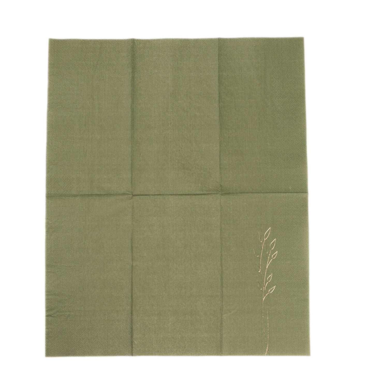 50 Pack Olive Green 2 Ply Paper Dinner Napkins with Gold Embossed Leaf, Soft Disposable Wedding Party Napkins - 18 GSM