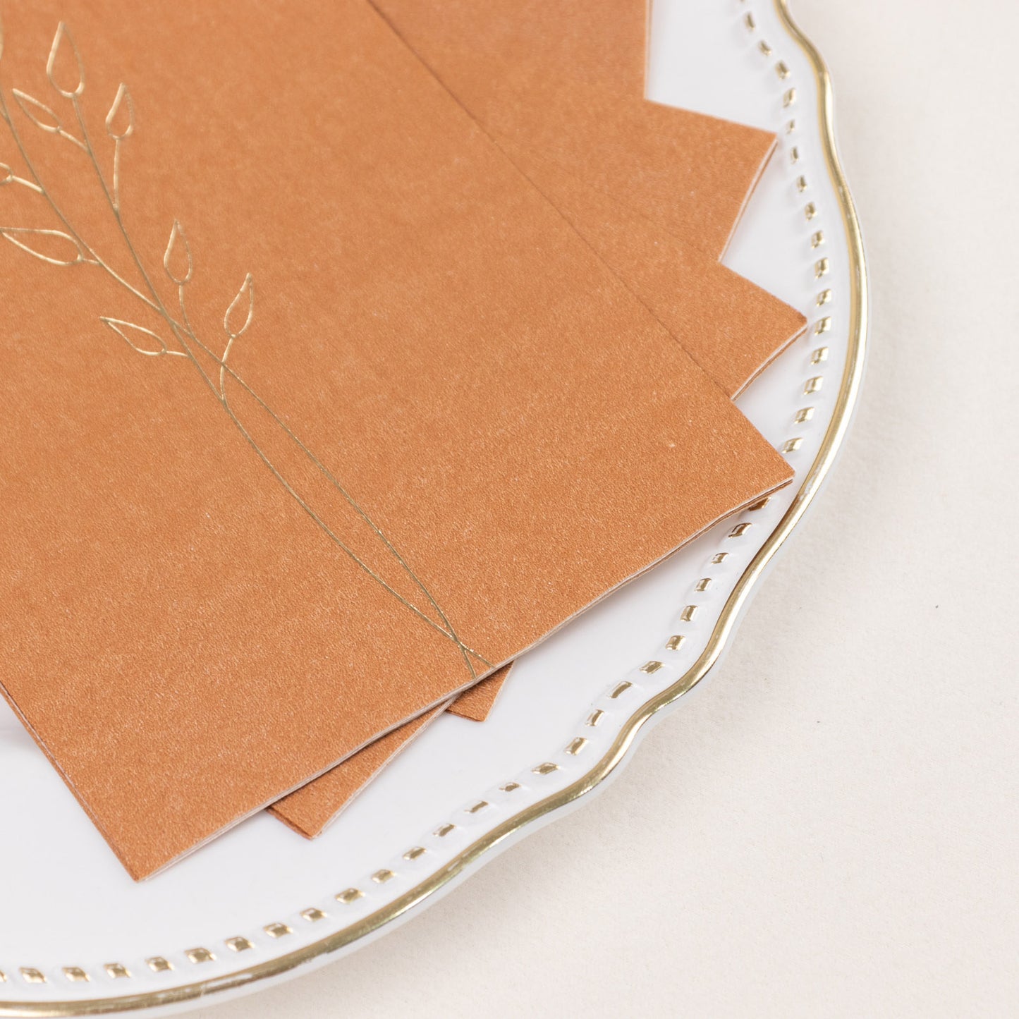 50 Pack Terracotta (Rust) 2 Ply Paper Dinner Napkins with Gold Embossed Leaf, Soft Disposable Wedding Party Napkins - 18 GSM