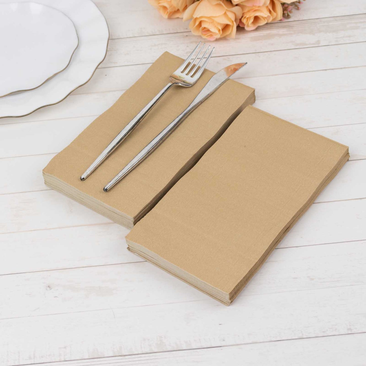 50 Pack 2 Ply Soft Natural Disposable Party Napkins, Wedding Reception Dinner Paper Napkins