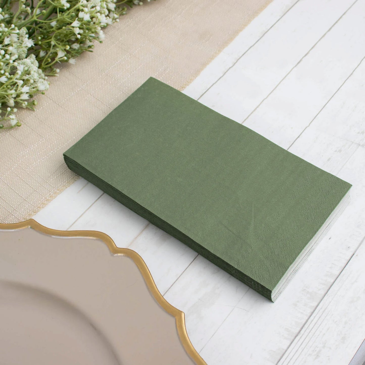 50 Pack | 2 Ply Soft Olive Green Dinner Party Paper Napkins, Wedding Reception Cocktail Beverage Napkins