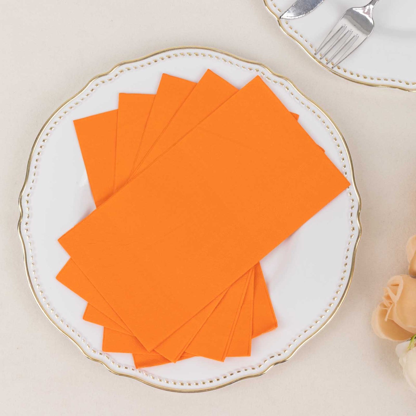 50 Pack 2 Ply Soft Orange Disposable Party Napkins, Wedding Reception Dinner Paper Napkins