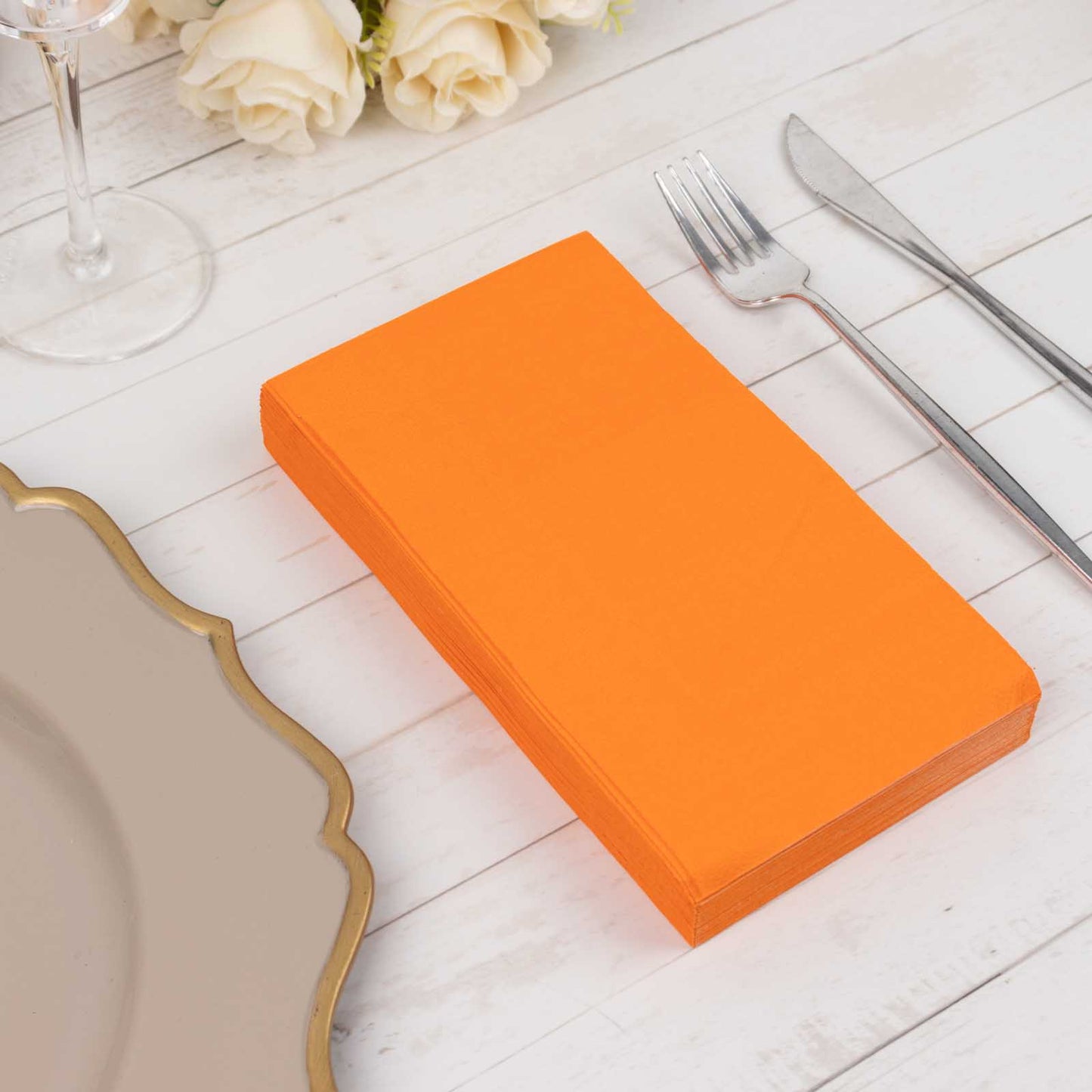 50 Pack 2 Ply Soft Orange Disposable Party Napkins, Wedding Reception Dinner Paper Napkins