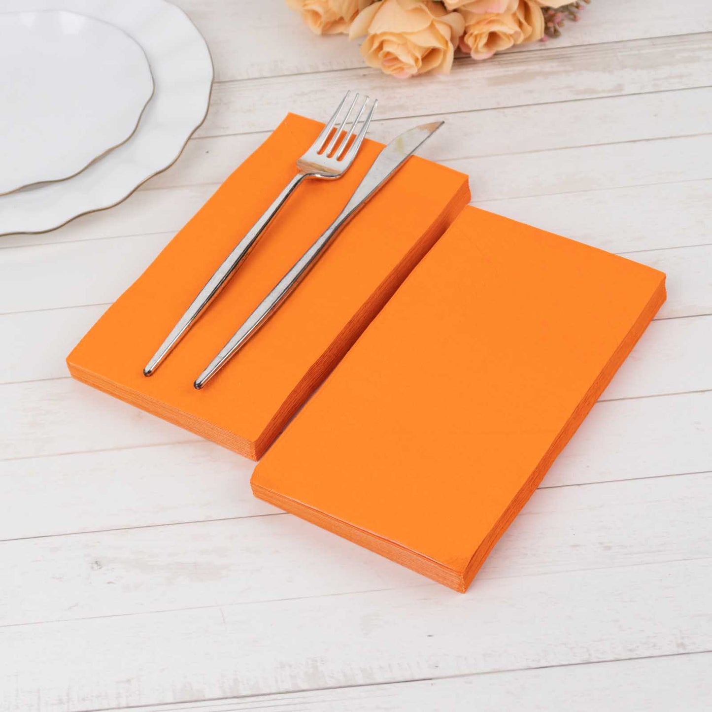 50 Pack 2 Ply Soft Orange Disposable Party Napkins, Wedding Reception Dinner Paper Napkins