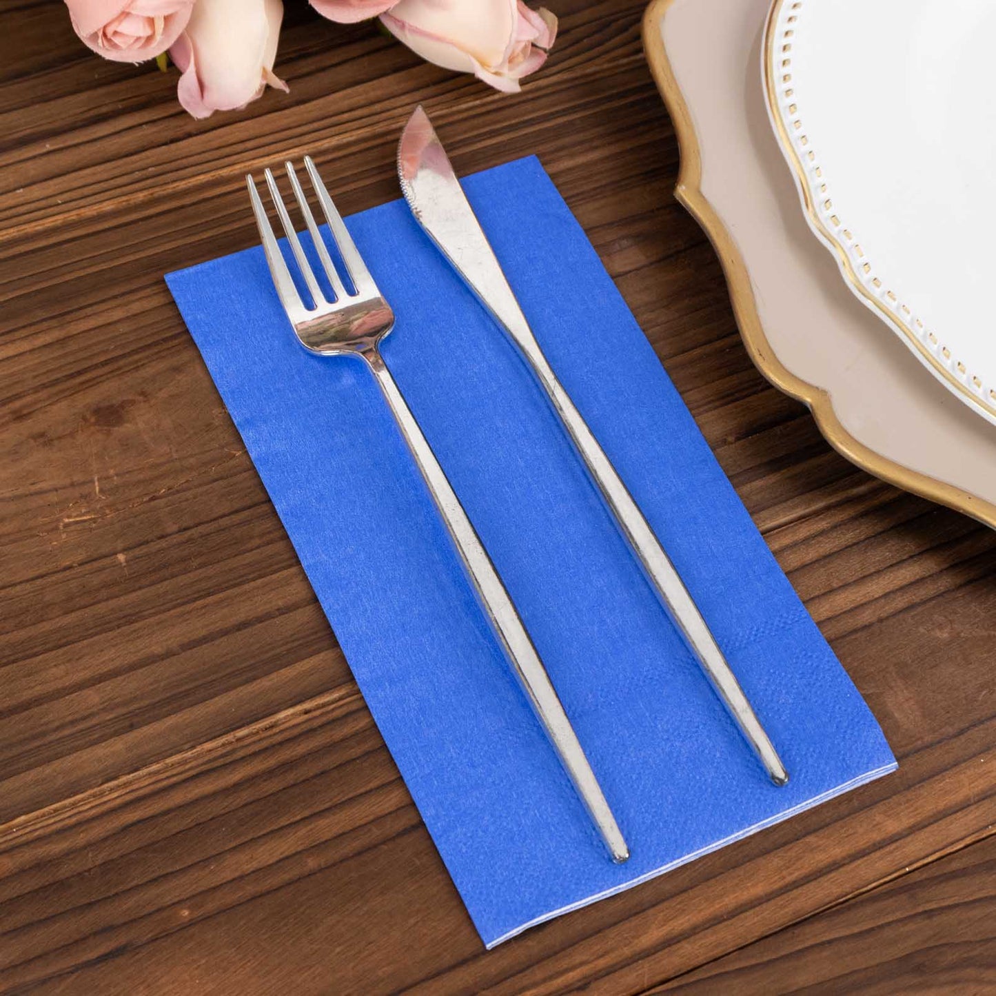 50 Pack 2 Ply Soft Royal Blue Disposable Party Napkins, Wedding Reception Dinner Paper Napkins