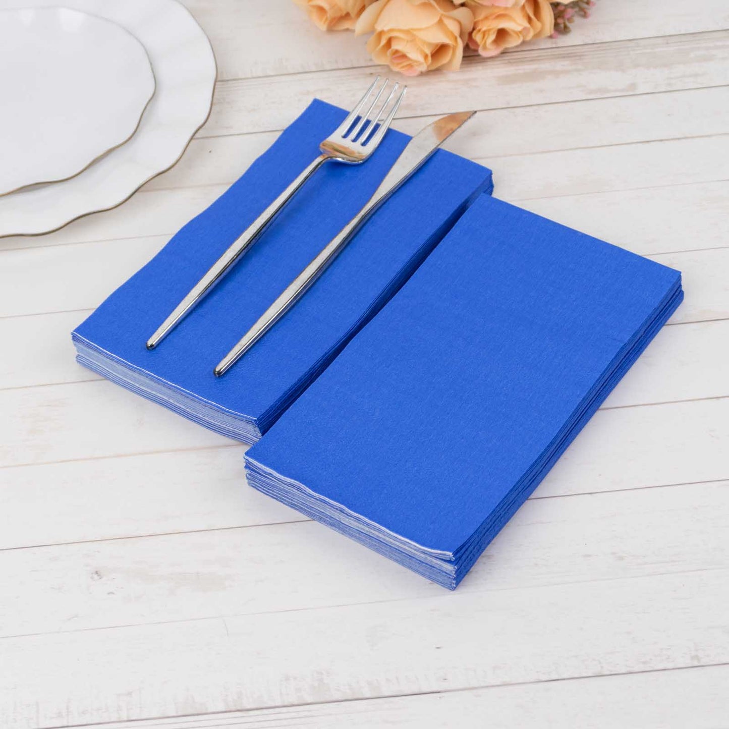 50 Pack 2 Ply Soft Royal Blue Disposable Party Napkins, Wedding Reception Dinner Paper Napkins