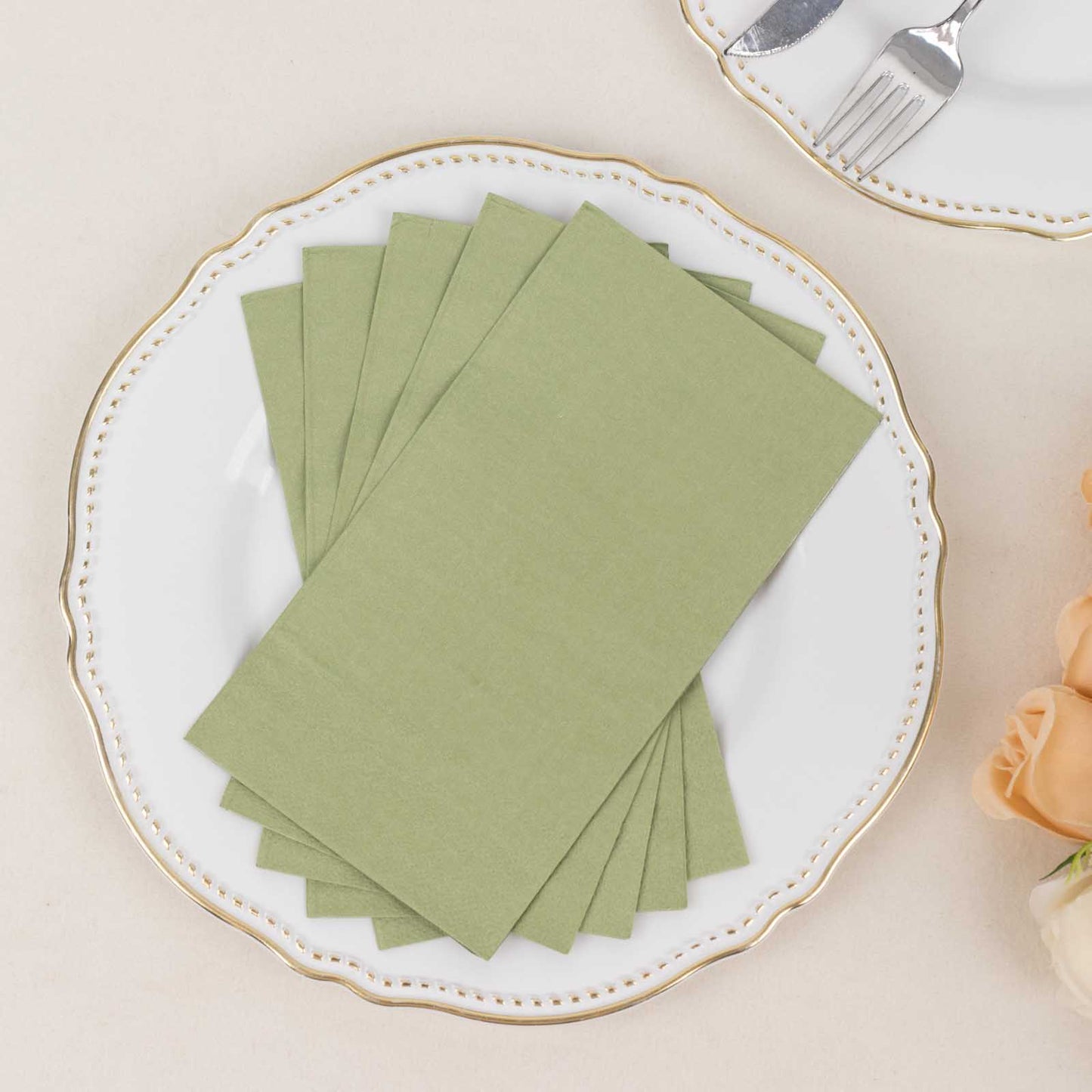 50 Pack 2 Ply Soft Sage Green Disposable Party Napkins, Wedding Reception Dinner Paper Napkins