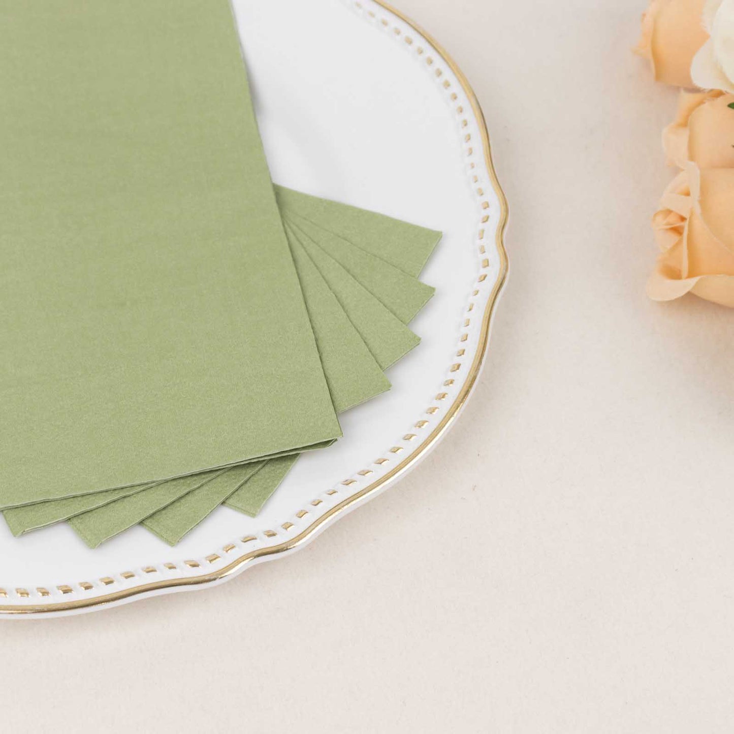 50 Pack 2 Ply Soft Sage Green Disposable Party Napkins, Wedding Reception Dinner Paper Napkins