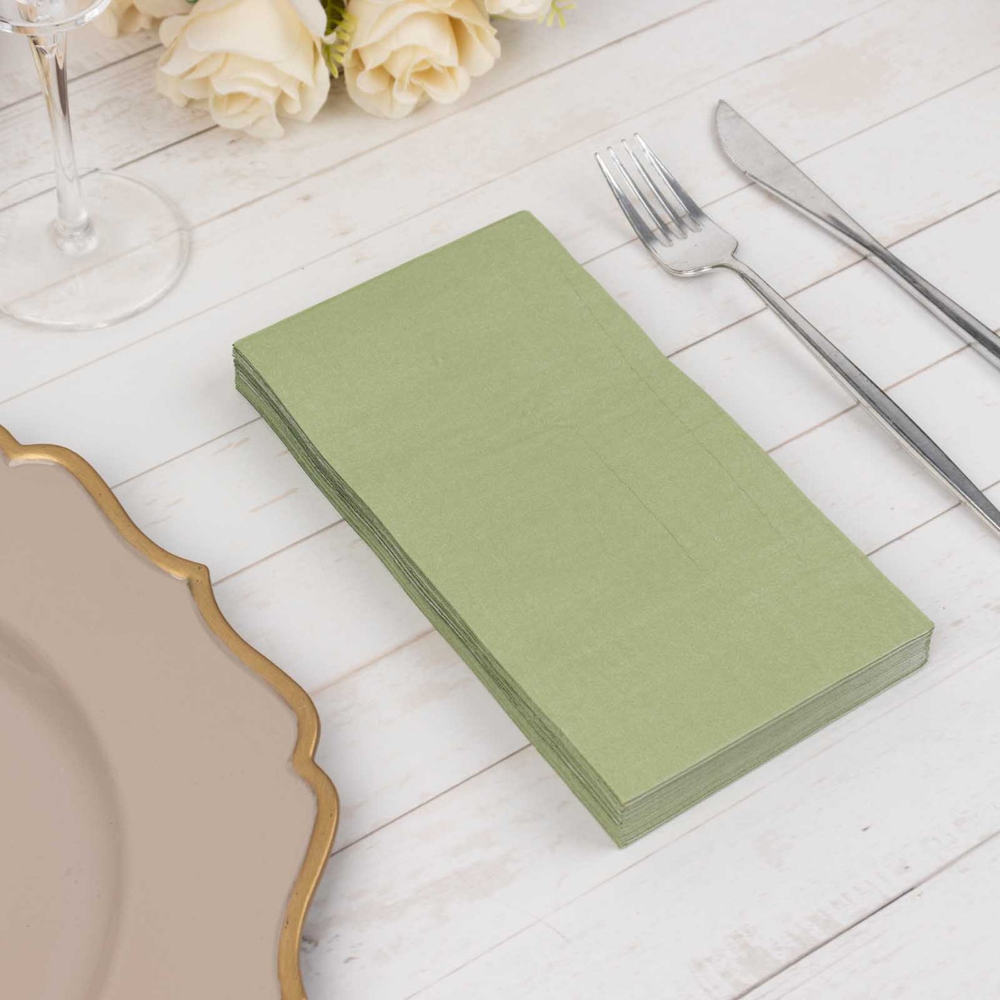 50 Pack 2 Ply Soft Sage Green Disposable Party Napkins, Wedding Reception Dinner Paper Napkins