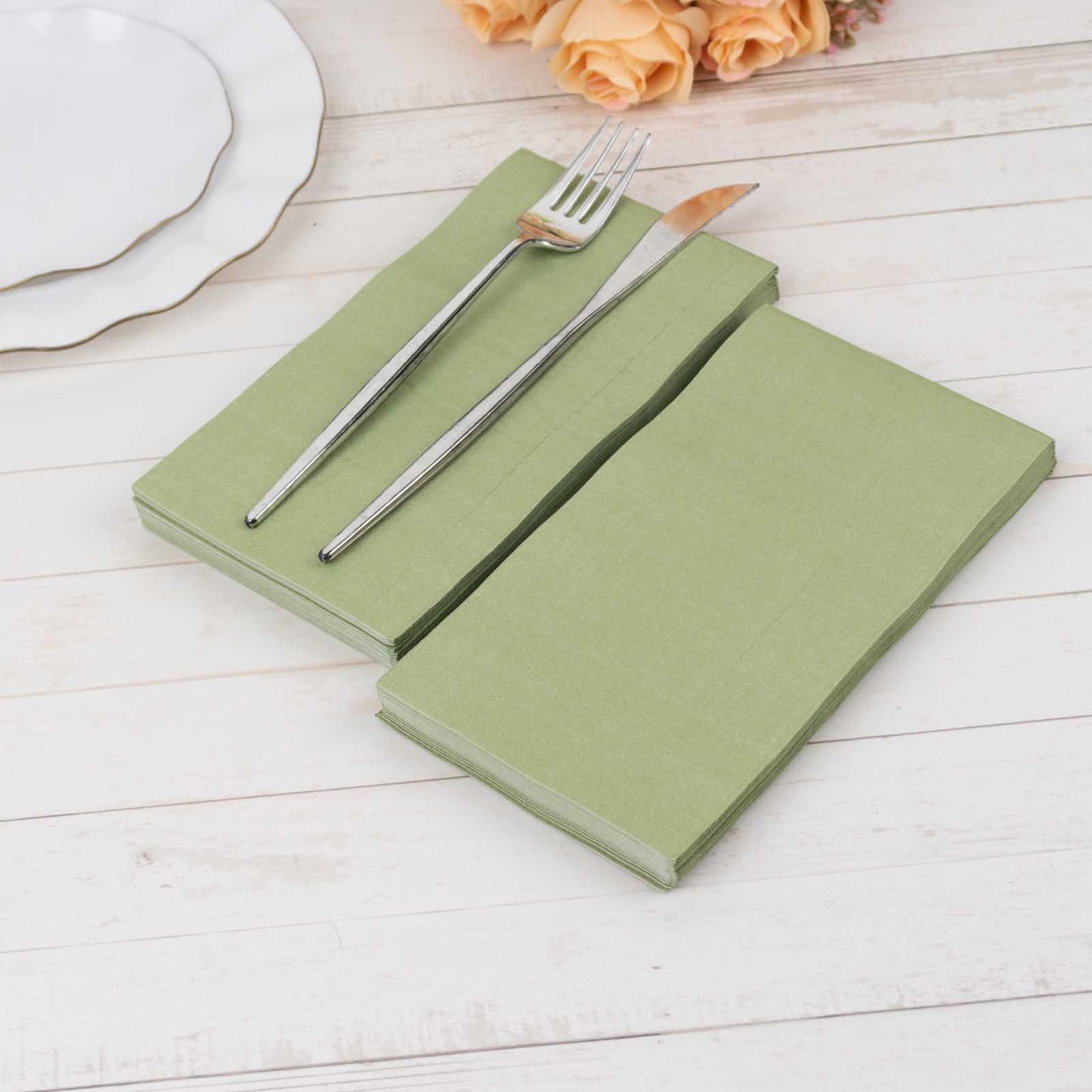 50 Pack 2 Ply Soft Sage Green Disposable Party Napkins, Wedding Reception Dinner Paper Napkins