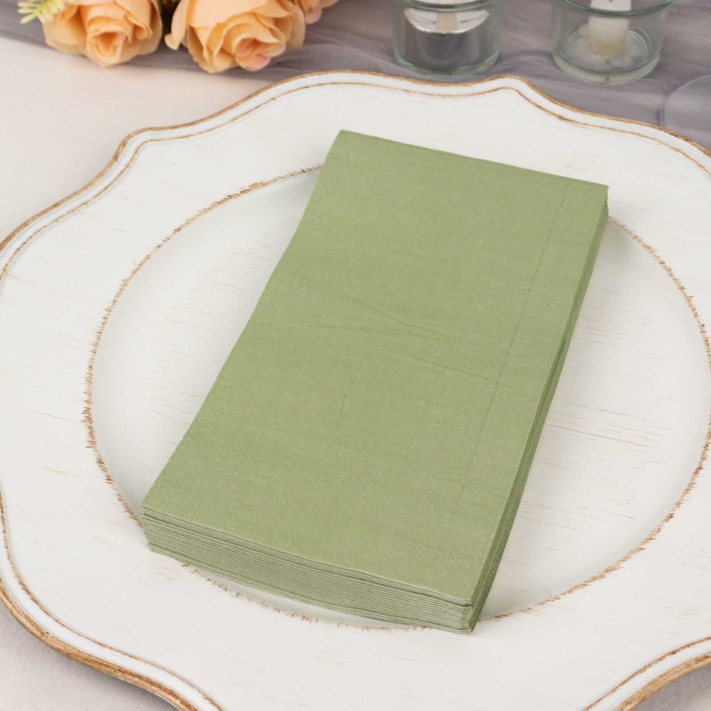 50 Pack 2 Ply Soft Sage Green Disposable Party Napkins, Wedding Reception Dinner Paper Napkins