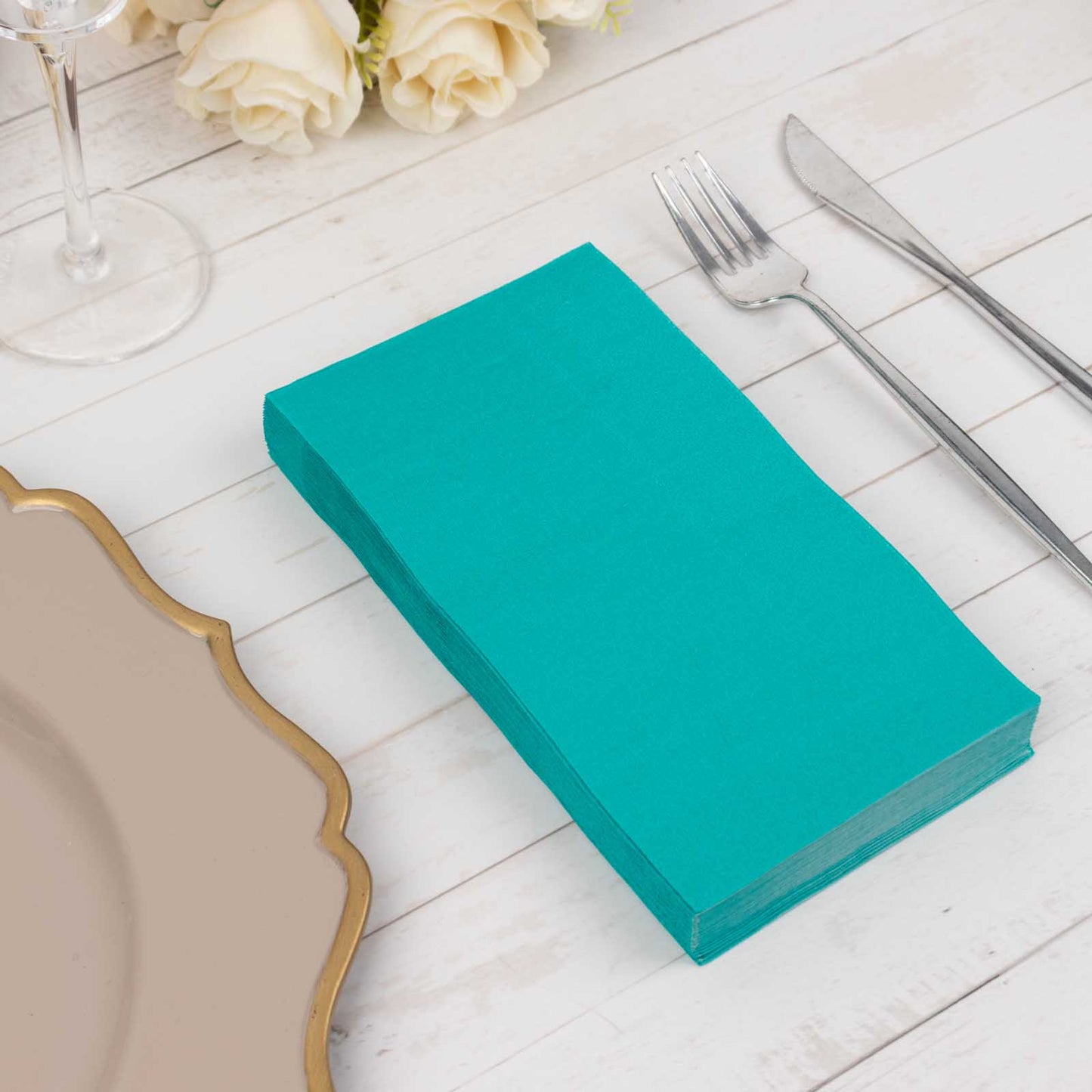 50 Pack 2 Ply Soft Turquoise Disposable Party Napkins, Wedding Reception Dinner Paper Napkins