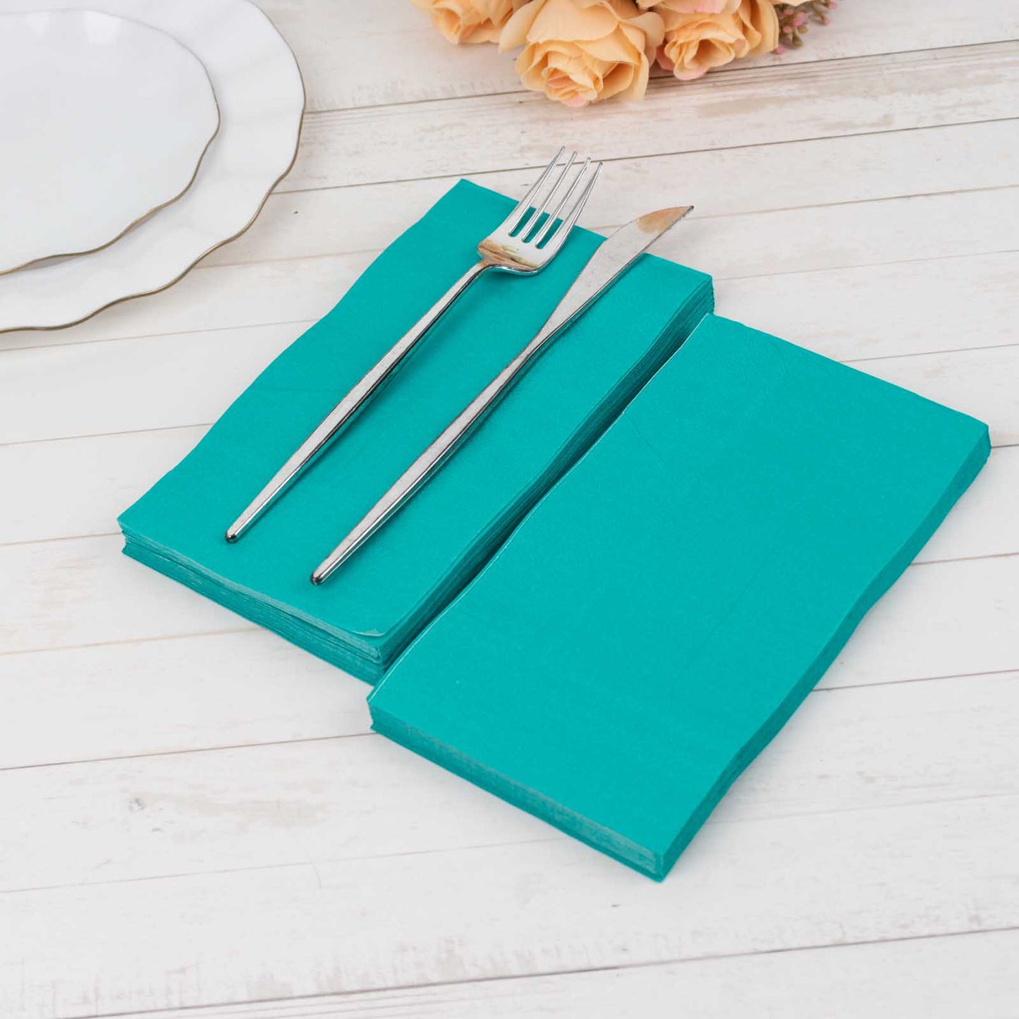 50 Pack 2 Ply Soft Turquoise Disposable Party Napkins, Wedding Reception Dinner Paper Napkins