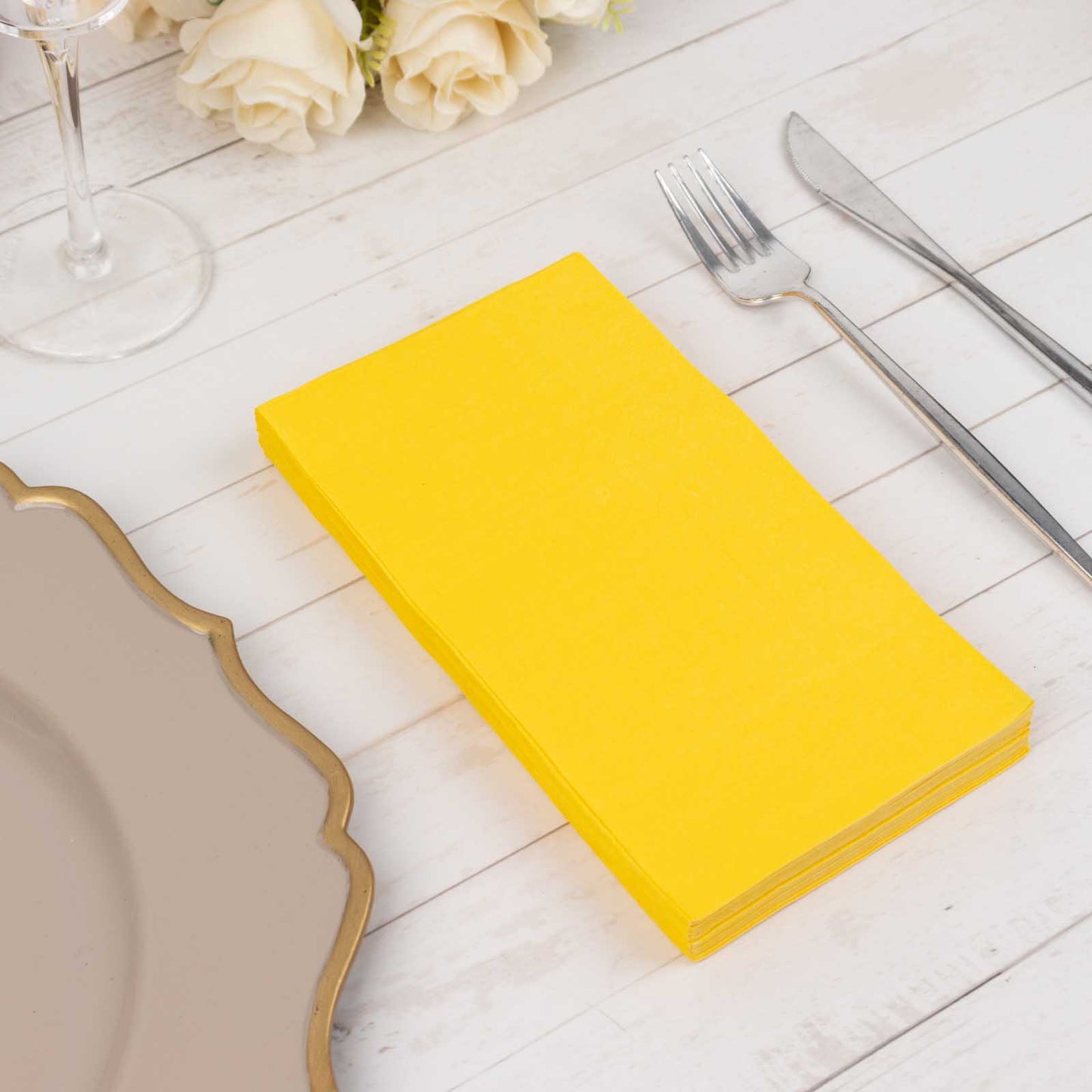 50 Pack 2 Ply Soft Yellow Disposable Party Napkins, Wedding Reception Dinner Paper Napkins