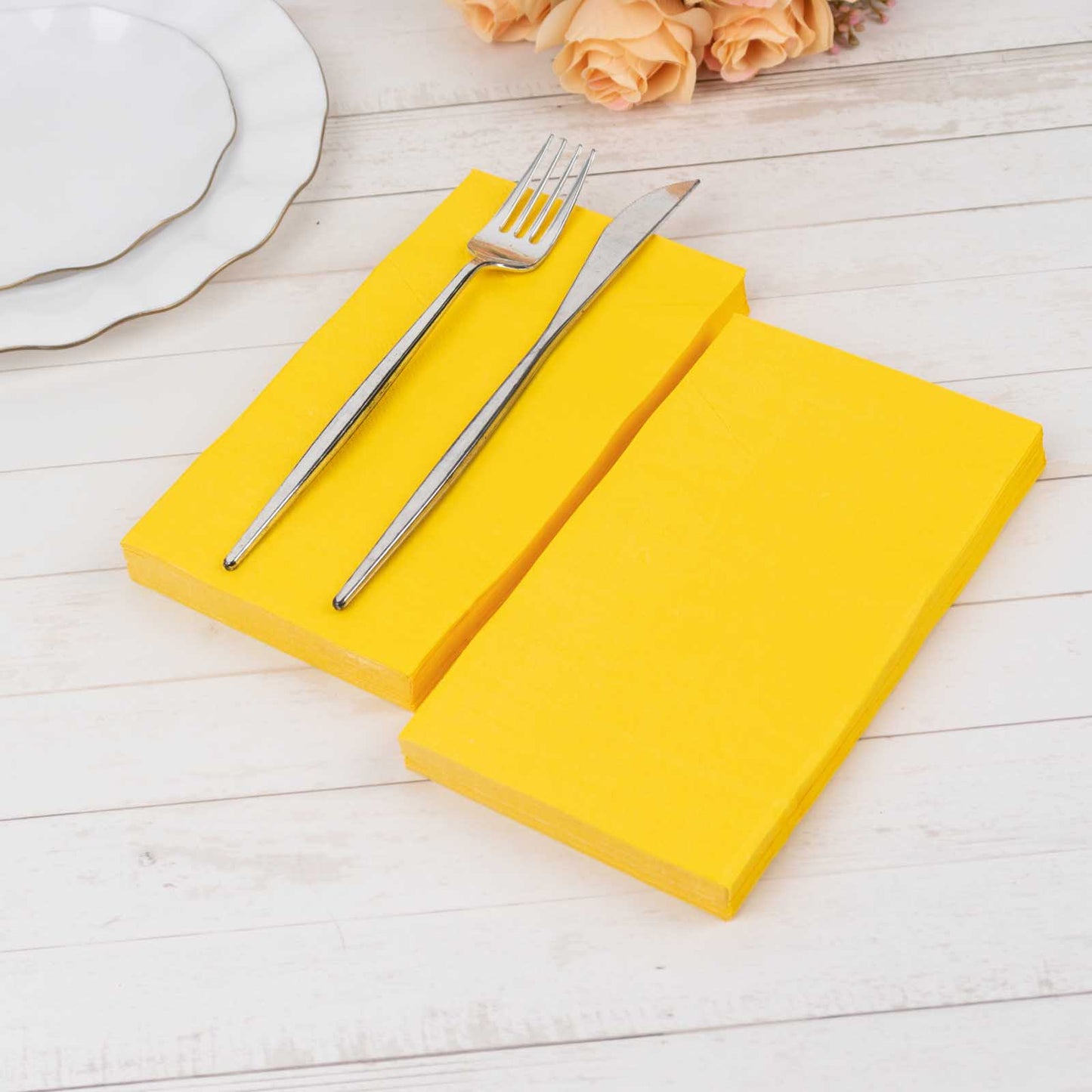 50 Pack 2 Ply Soft Yellow Disposable Party Napkins, Wedding Reception Dinner Paper Napkins