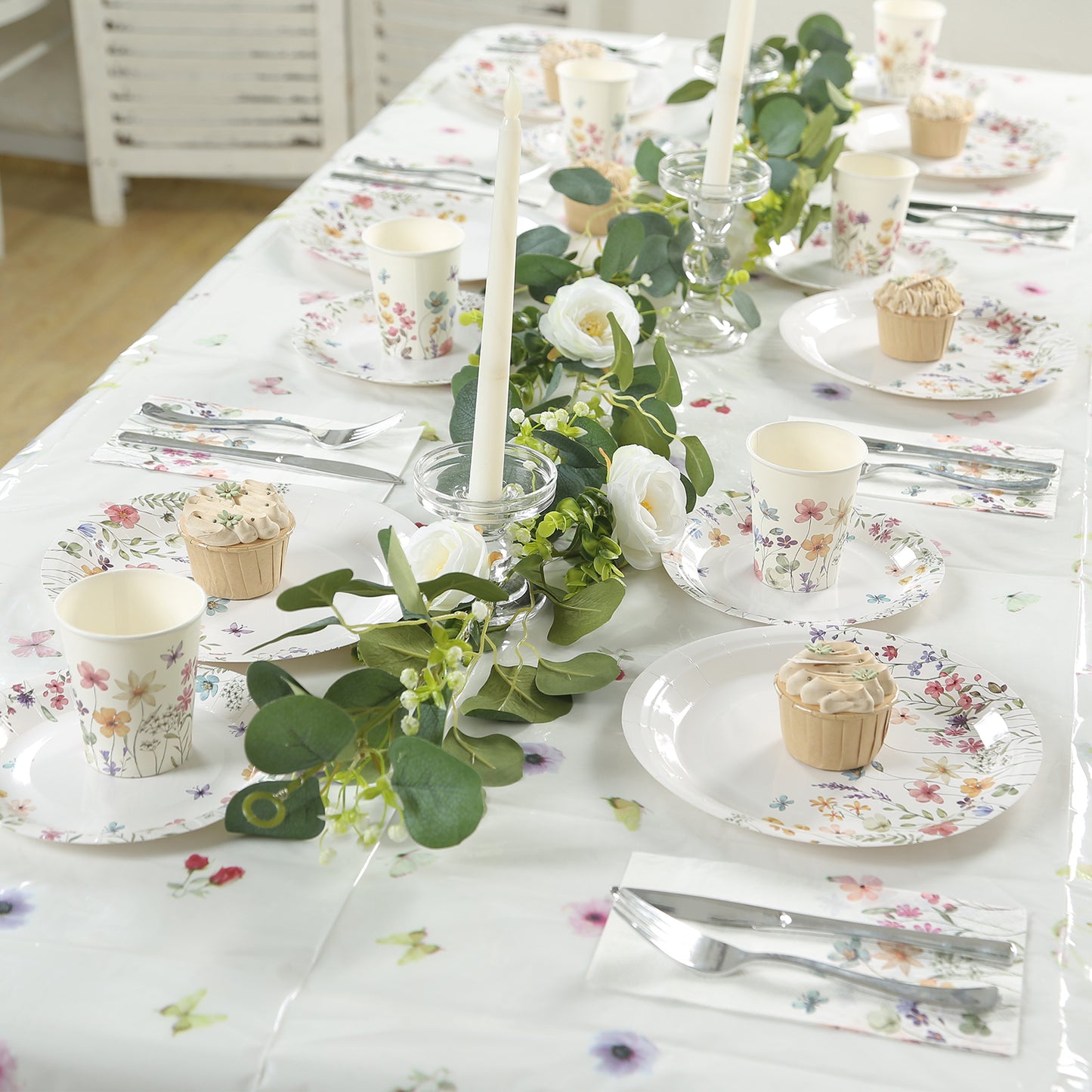 50 Pack Wildflower Butterfly Paper Party Napkins, Soft 2-Ply Highly Absorbent Disposable Dinner Napkins - 8"x4"