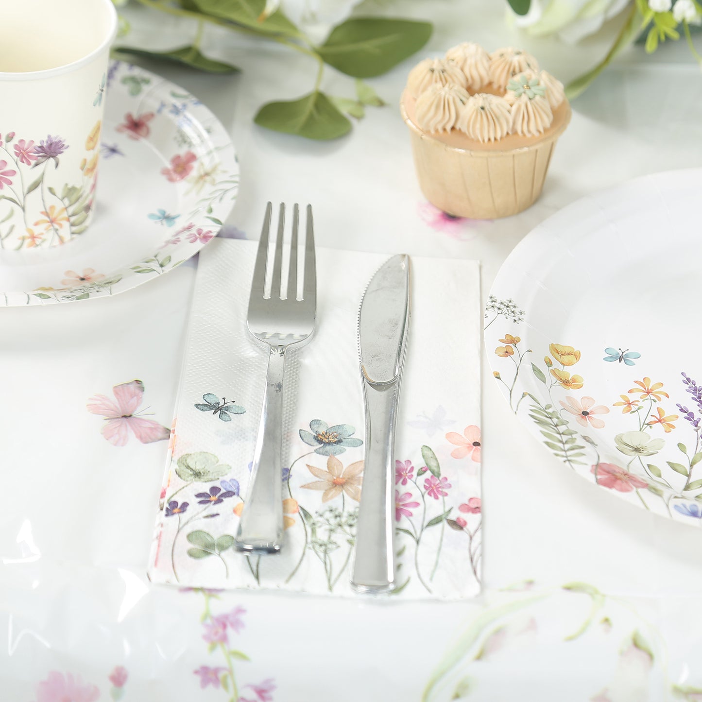 50 Pack Wildflower Butterfly Paper Party Napkins, Soft 2-Ply Highly Absorbent Disposable Dinner Napkins - 8"x4"