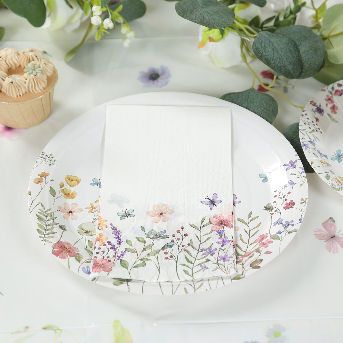 50 Pack Wildflower Butterfly Paper Party Napkins, Soft 2-Ply Highly Absorbent Disposable Dinner Napkins - 8"x4"