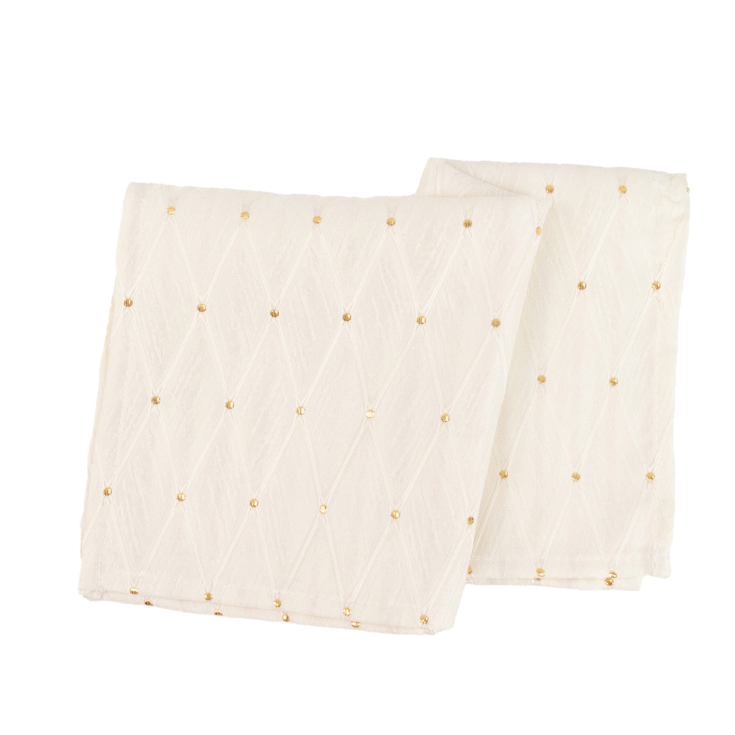 5 Pack Jacquard Cloth Napkins Ivory, 17"x17" - Diamond Trellis with Gold Accent Dots