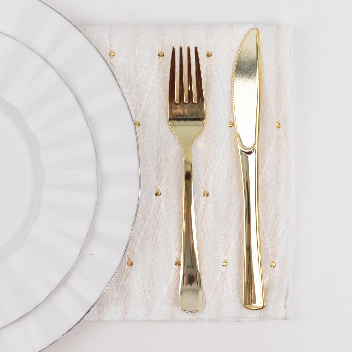 5 Pack Jacquard Cloth Napkins White, 17"x17" - Diamond Trellis with Gold Accent Dots