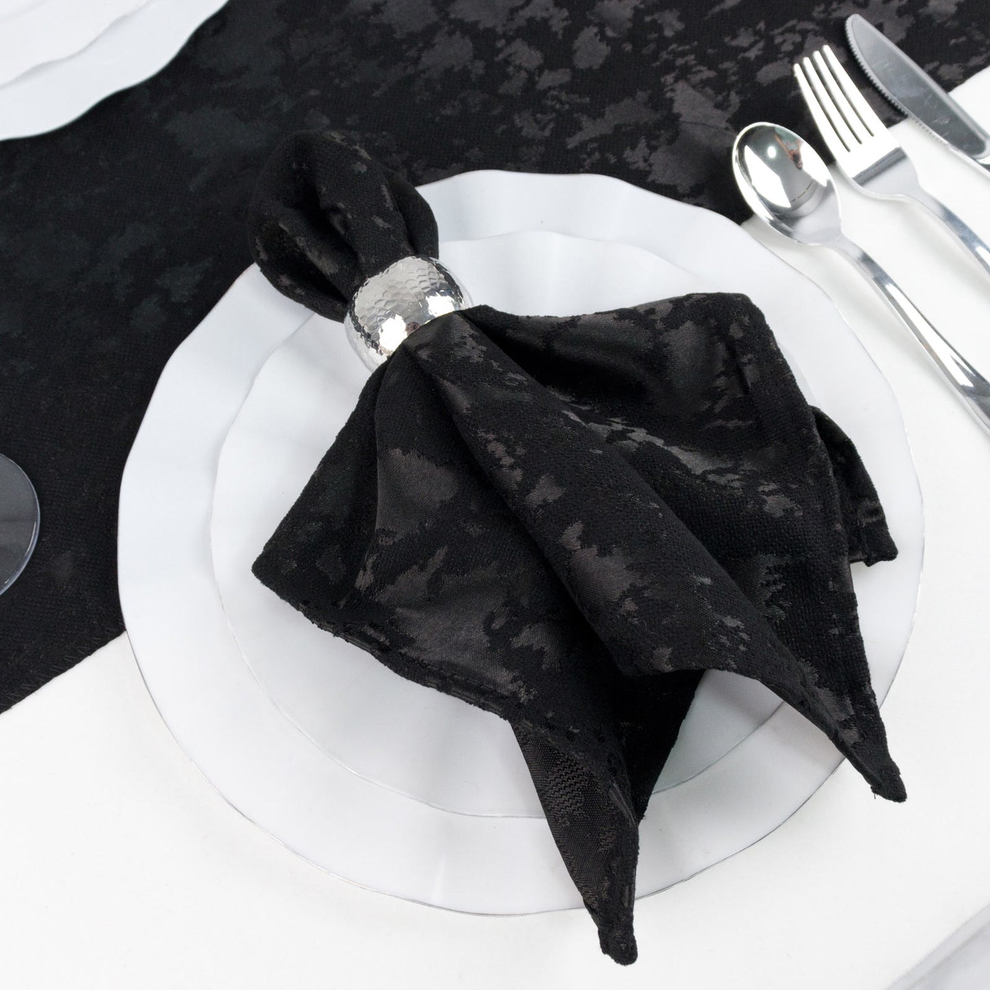 5 Pack Jacquard Cloth Napkins Black, 17"x17" - Abstract Watercolor Pattern