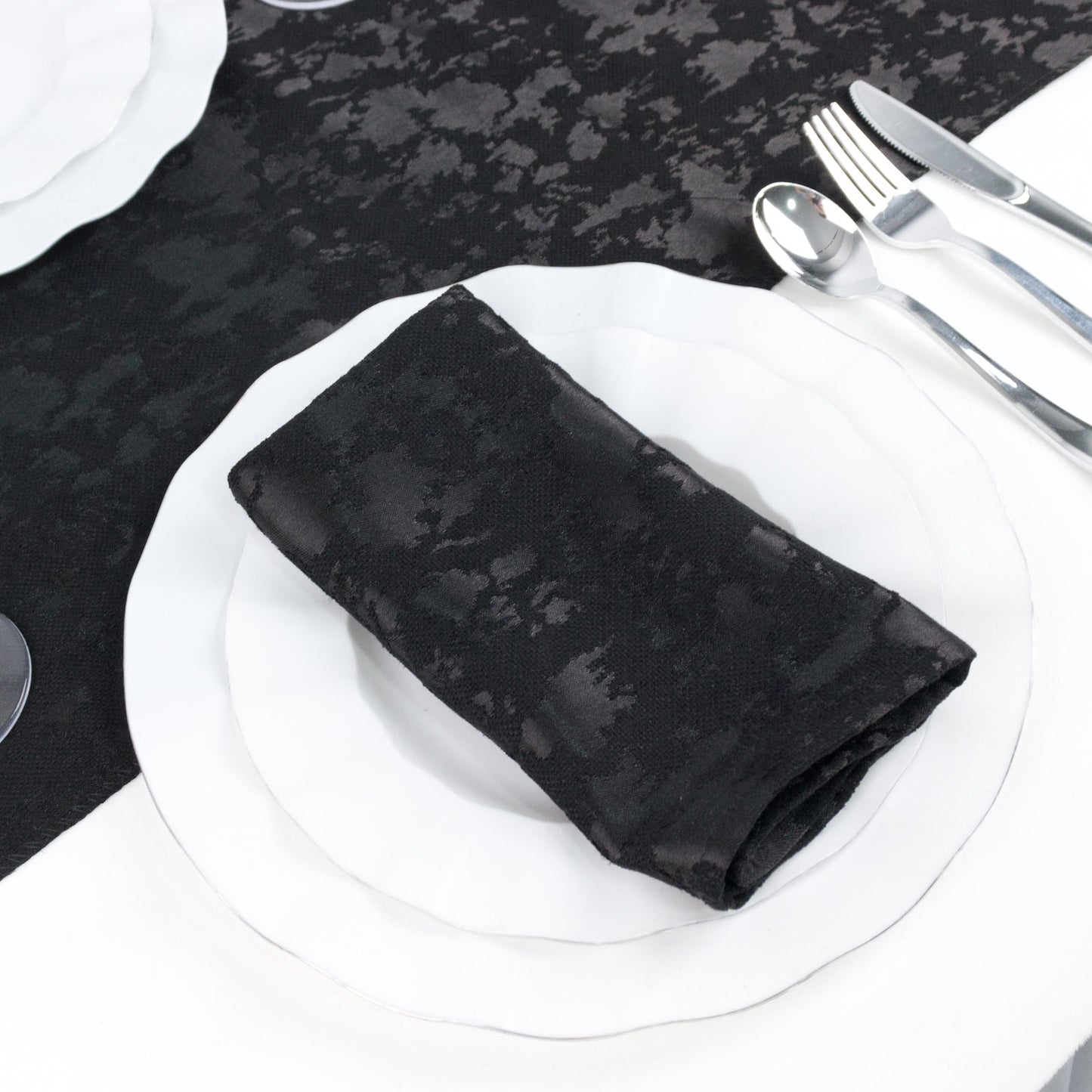 5 Pack Jacquard Cloth Napkins Black, 17"x17" - Abstract Watercolor Pattern