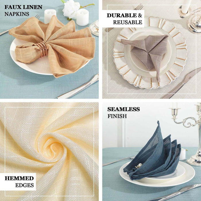 Beige slubby textured cloth dinner napkins, wrinkle resistant, set of 5.