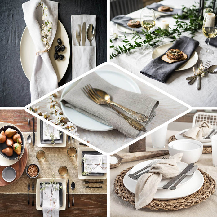 Natural slubby textured cloth dinner napkins in neutral tones.