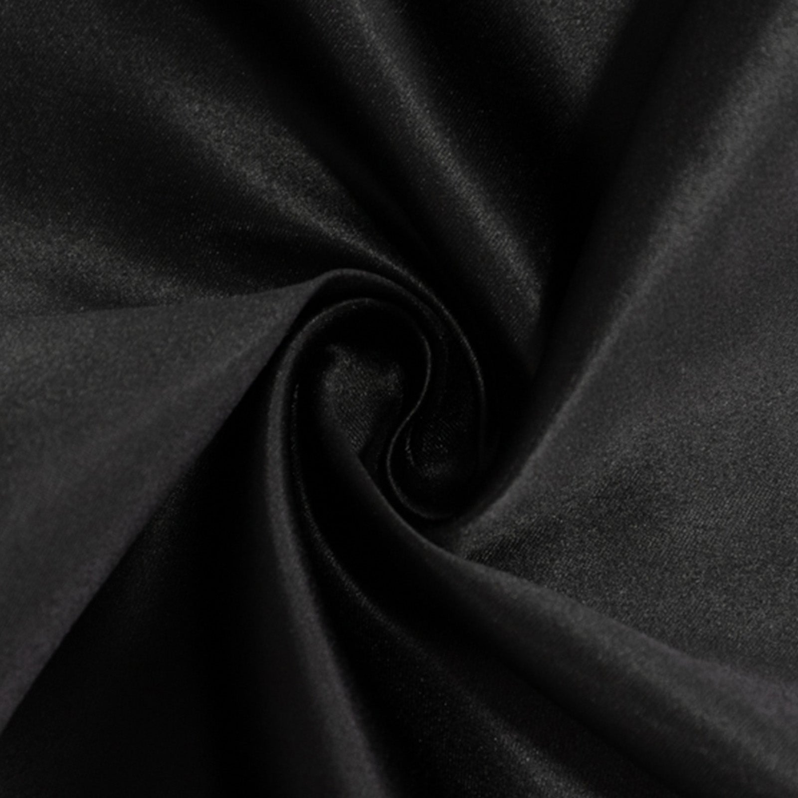Black satin napkin fabric, 20"x20", showcasing a smooth, elegant texture.