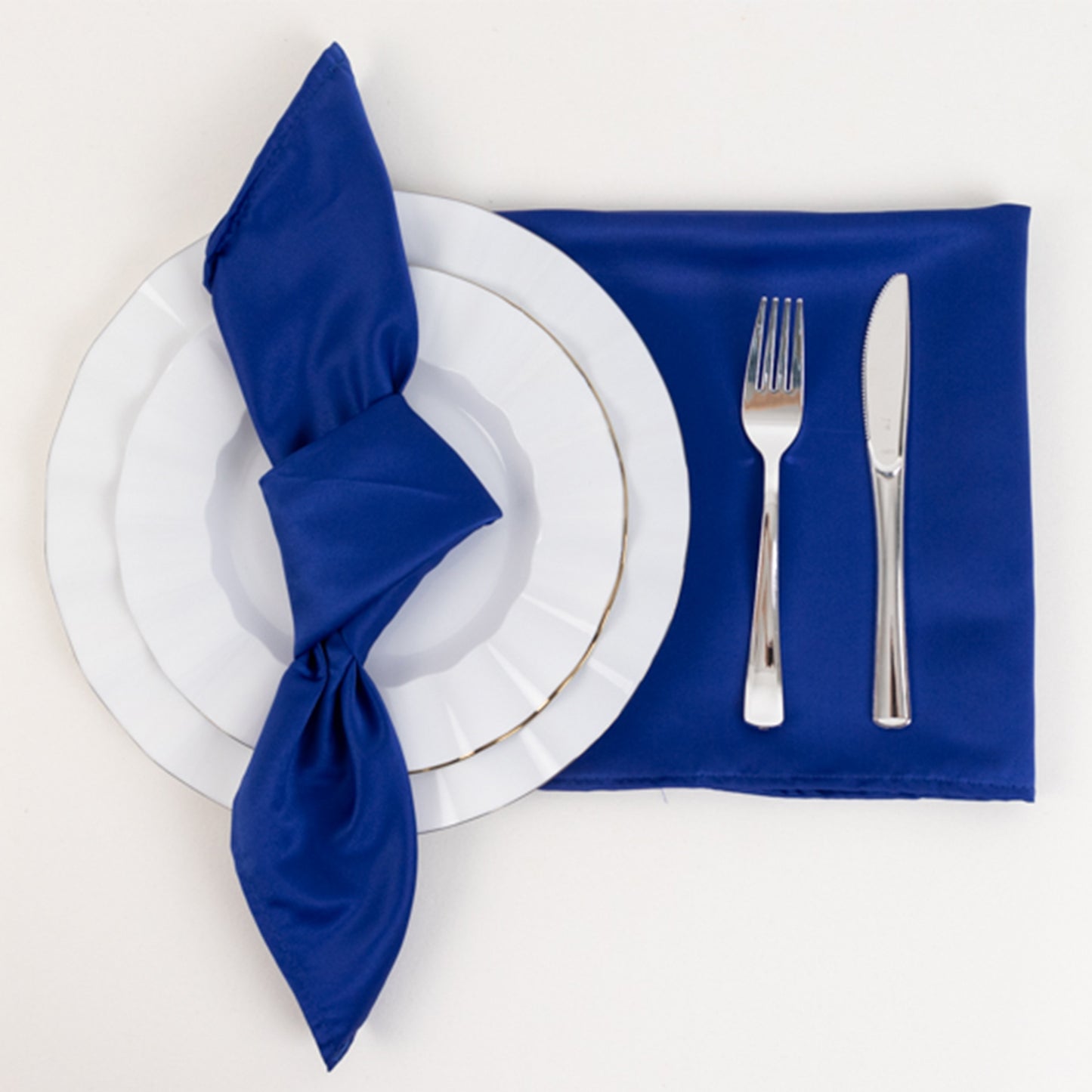 Royal Blue Satin Napkins on a Table Setting
