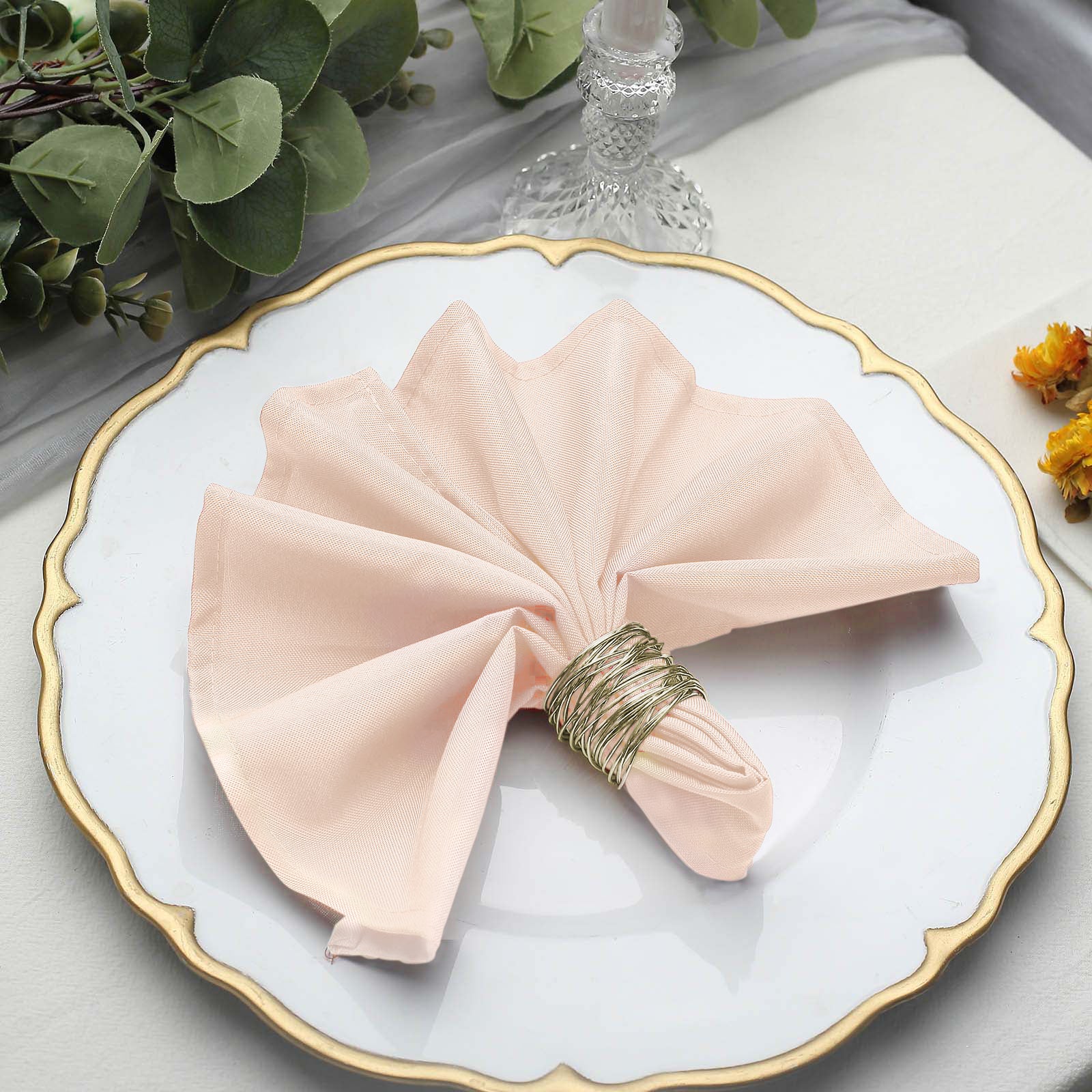 5 Pack | Blush / Rose Gold Seamless Cloth Dinner Napkins, Wrinkle Resistant Linen | 17inchx17inch