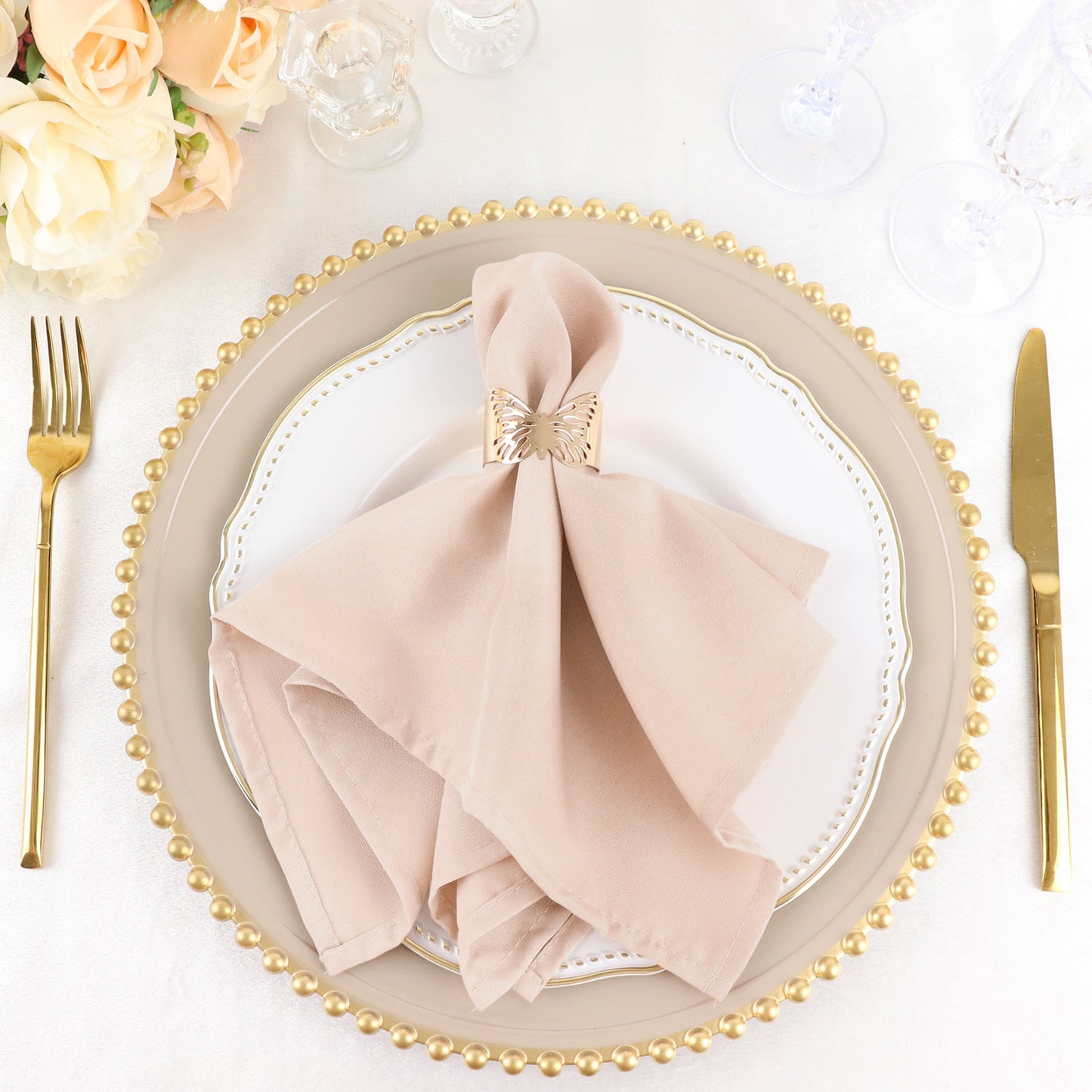 Blush Cloth Napkins with Hemmed Edges, Reusable Polyester Dinner Linen Napkins - 17"x17"