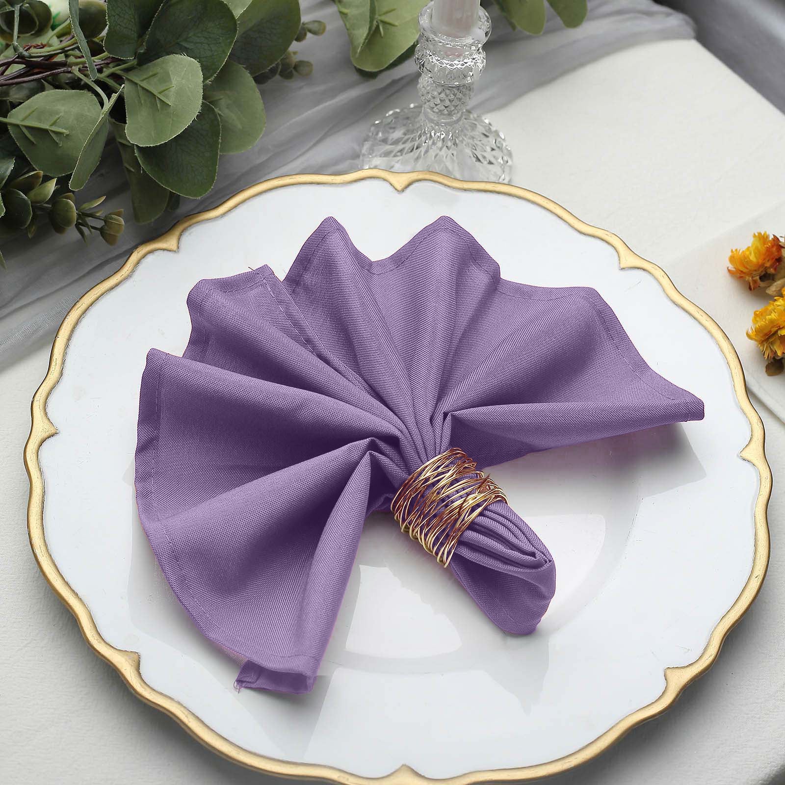 5 Pack | Violet Amethyst Seamless Cloth Dinner Napkins, Wrinkle Resistant Linen | 17"x17"