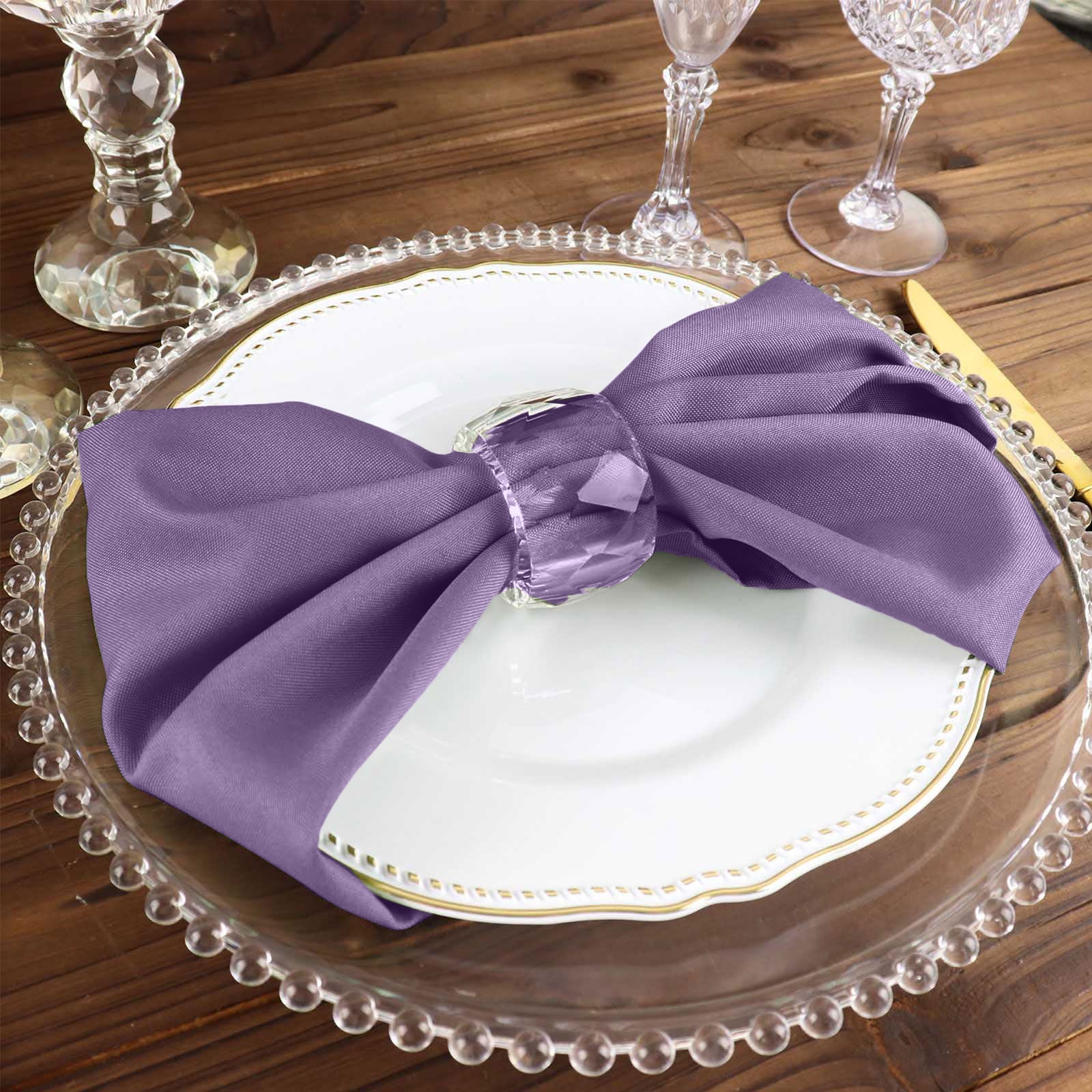 5 Pack | Violet Amethyst Seamless Cloth Dinner Napkins, Wrinkle Resistant Linen | 17"x17"