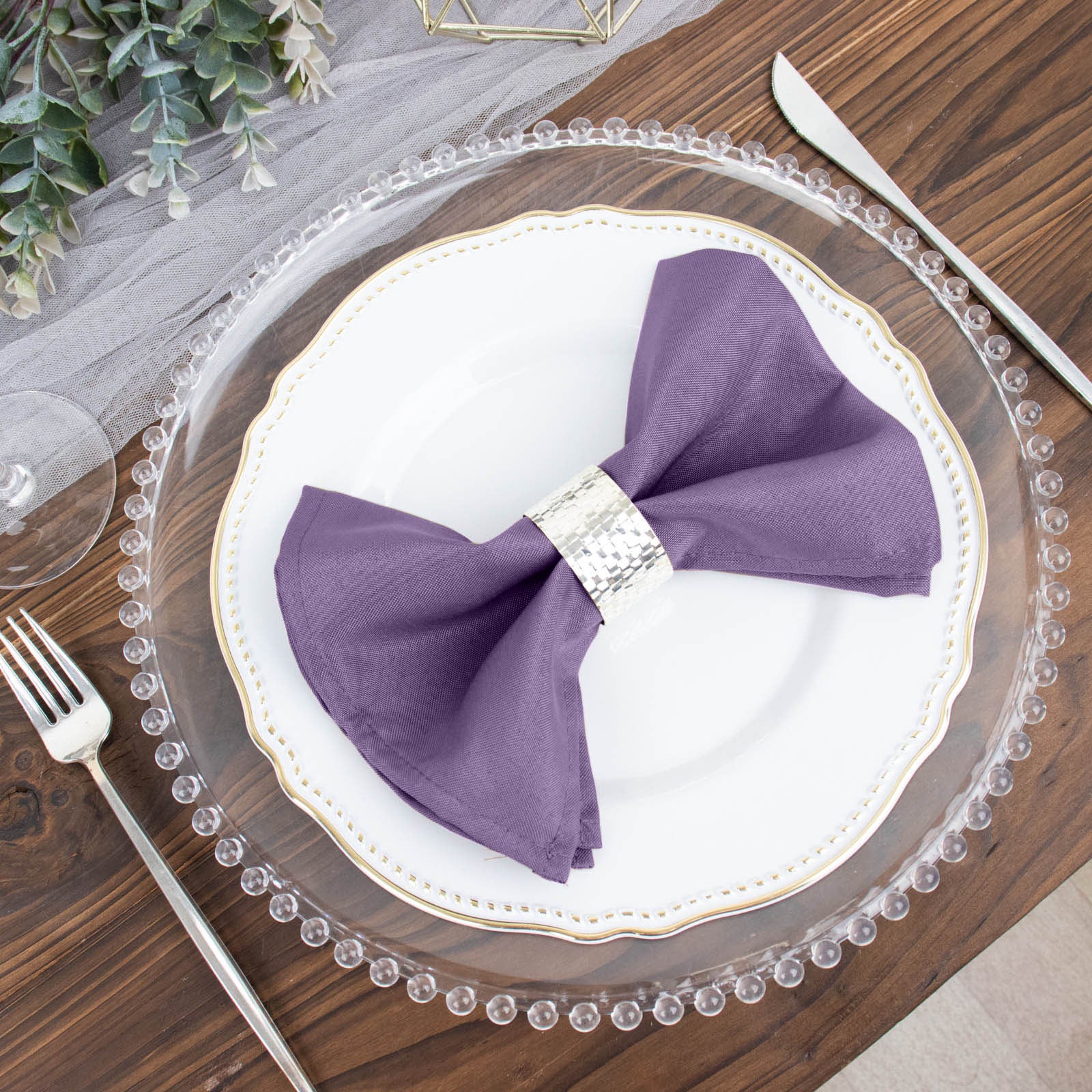 5 Pack | Violet Amethyst Seamless Cloth Dinner Napkins, Wrinkle Resistant Linen | 17"x17"