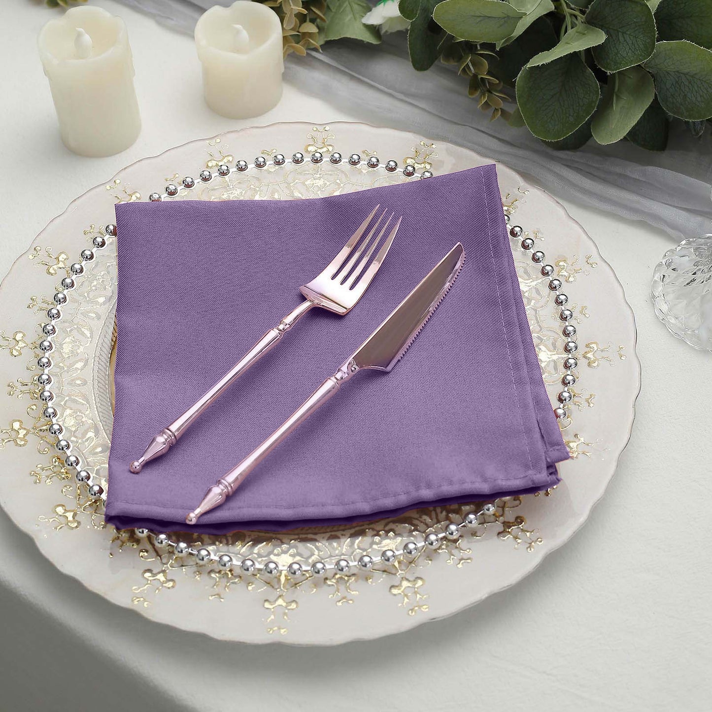 5 Pack | Violet Amethyst Seamless Cloth Dinner Napkins, Wrinkle Resistant Linen | 17"x17"