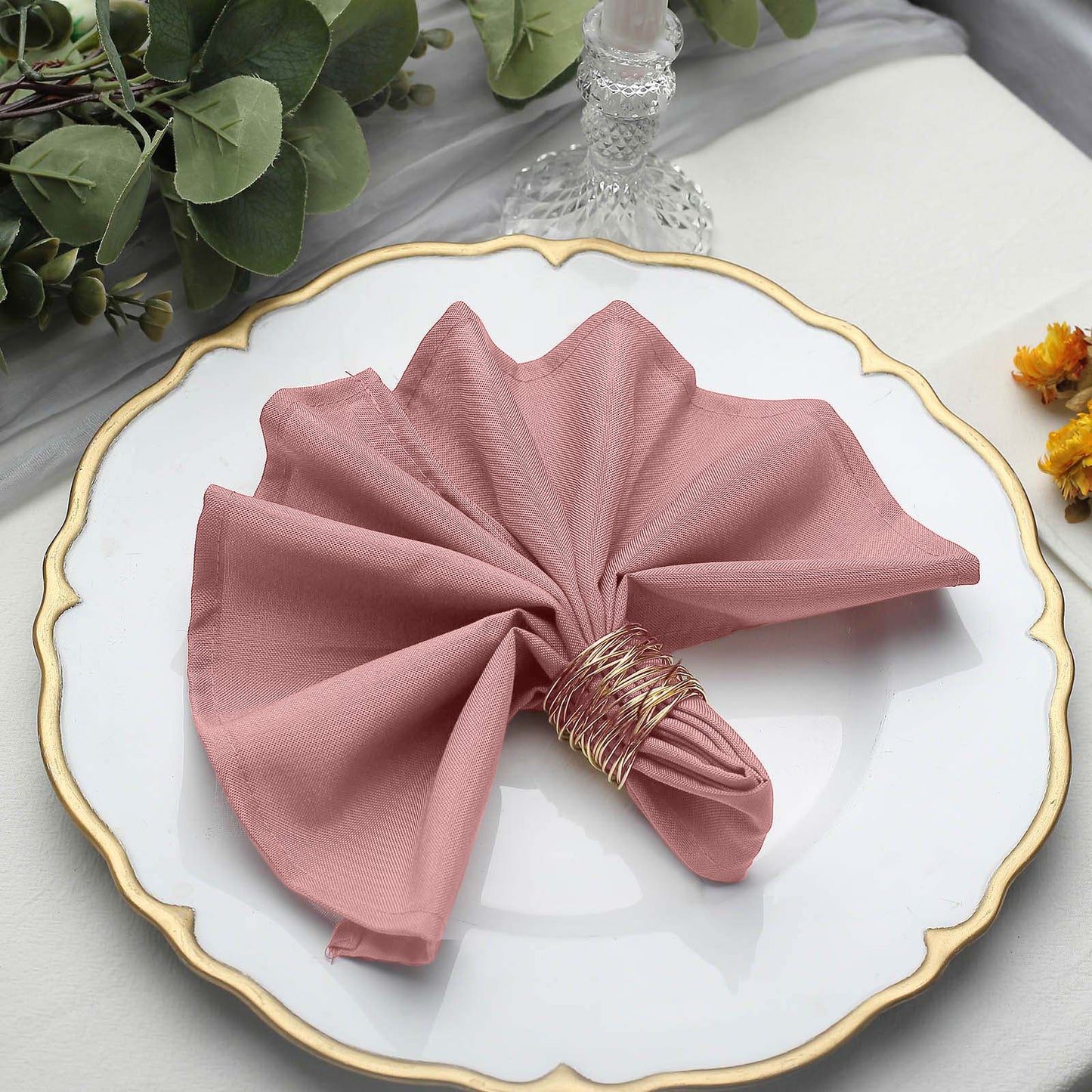 5 Pack Dusty Rose Seamless Linen Wrinkle Resistant Cloth Dinner Napkins 17 Inch x 17 Inch 