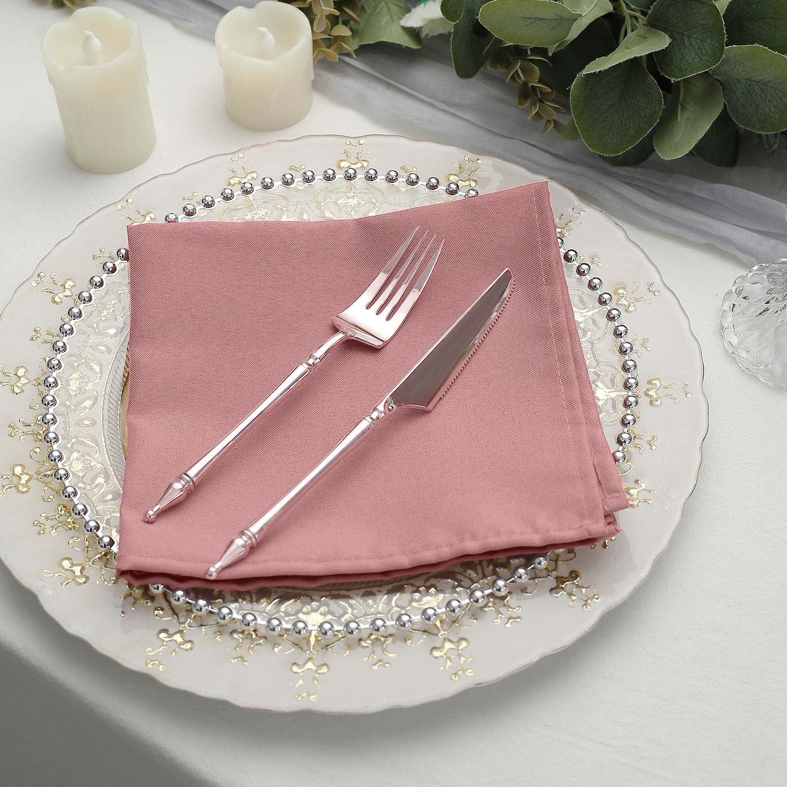 5 Pack Dusty Rose Seamless Linen Wrinkle Resistant Cloth Dinner Napkins 17 Inch x 17 Inch 