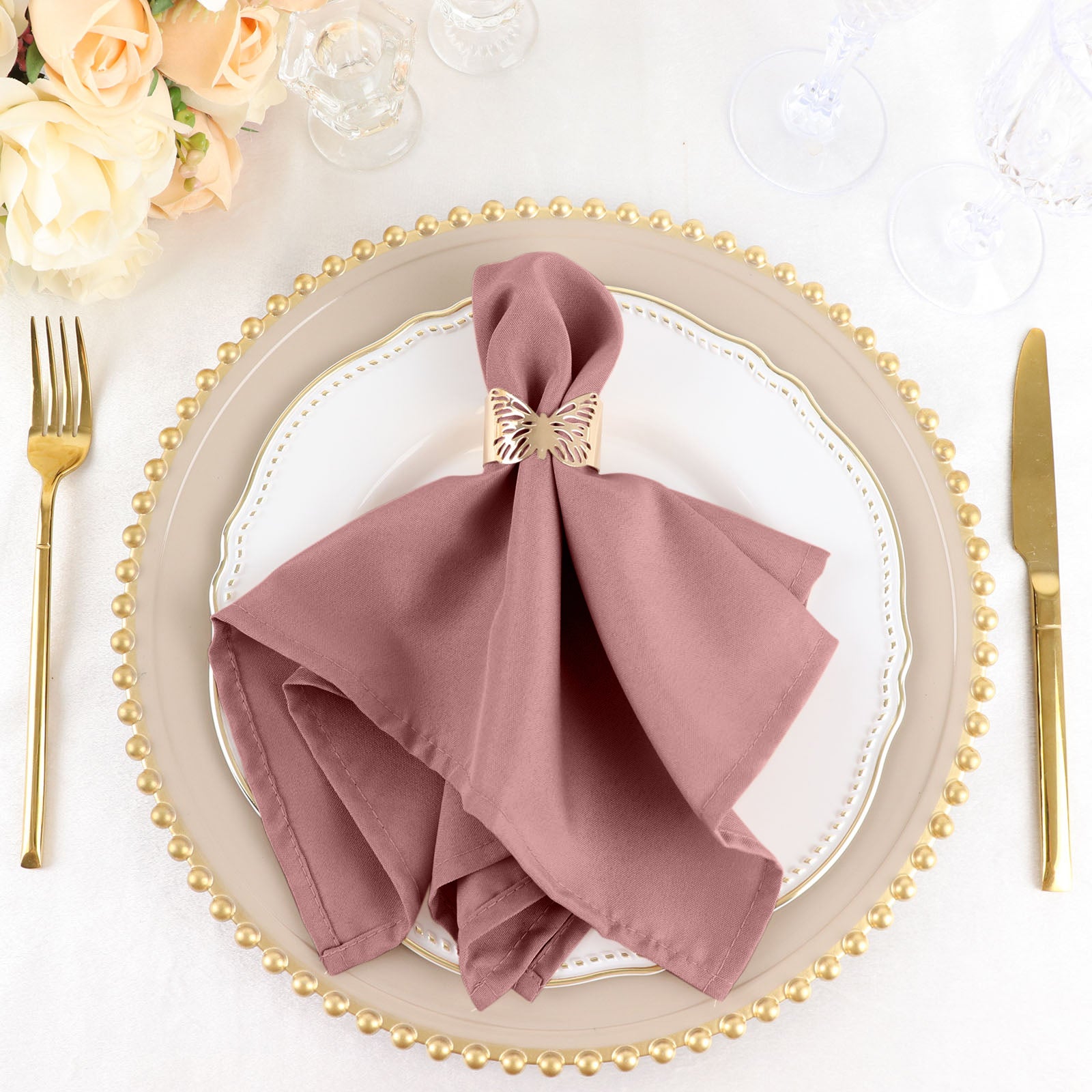 5 Pack Dusty Rose Seamless Linen Wrinkle Resistant Cloth Dinner Napkins 17 Inch x 17 Inch 