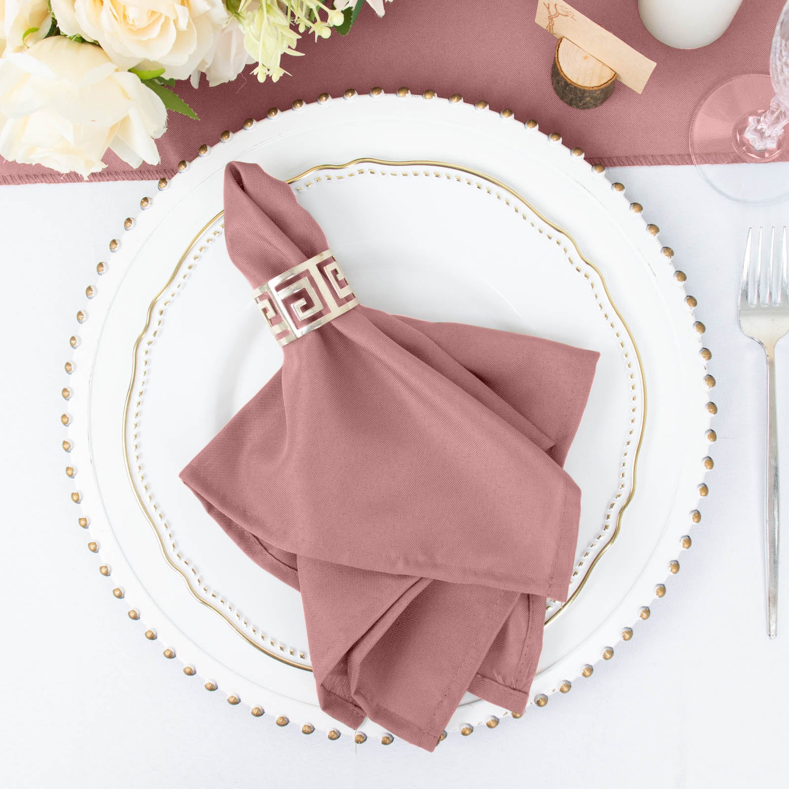 5 Pack Dusty Rose Seamless Linen Wrinkle Resistant Cloth Dinner Napkins 17 Inch x 17 Inch 