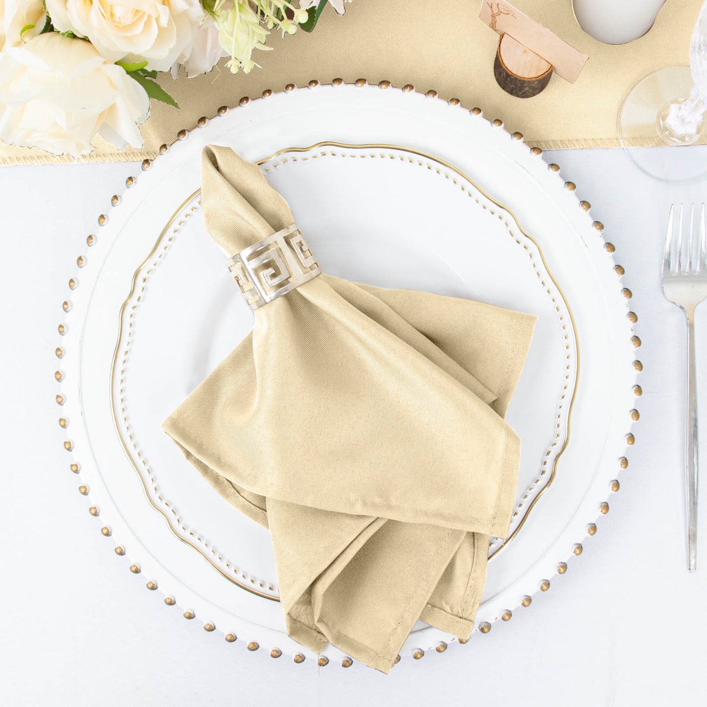 5 Pack | Beige Seamless Cloth Dinner Napkins, Wrinkle Resistant Linen | 17"x17"