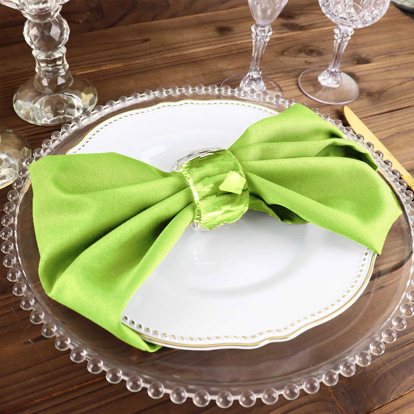 5 Pack | Apple Green Seamless Cloth Dinner Napkins, Wrinkle Resistant Linen | 17inchx17inch