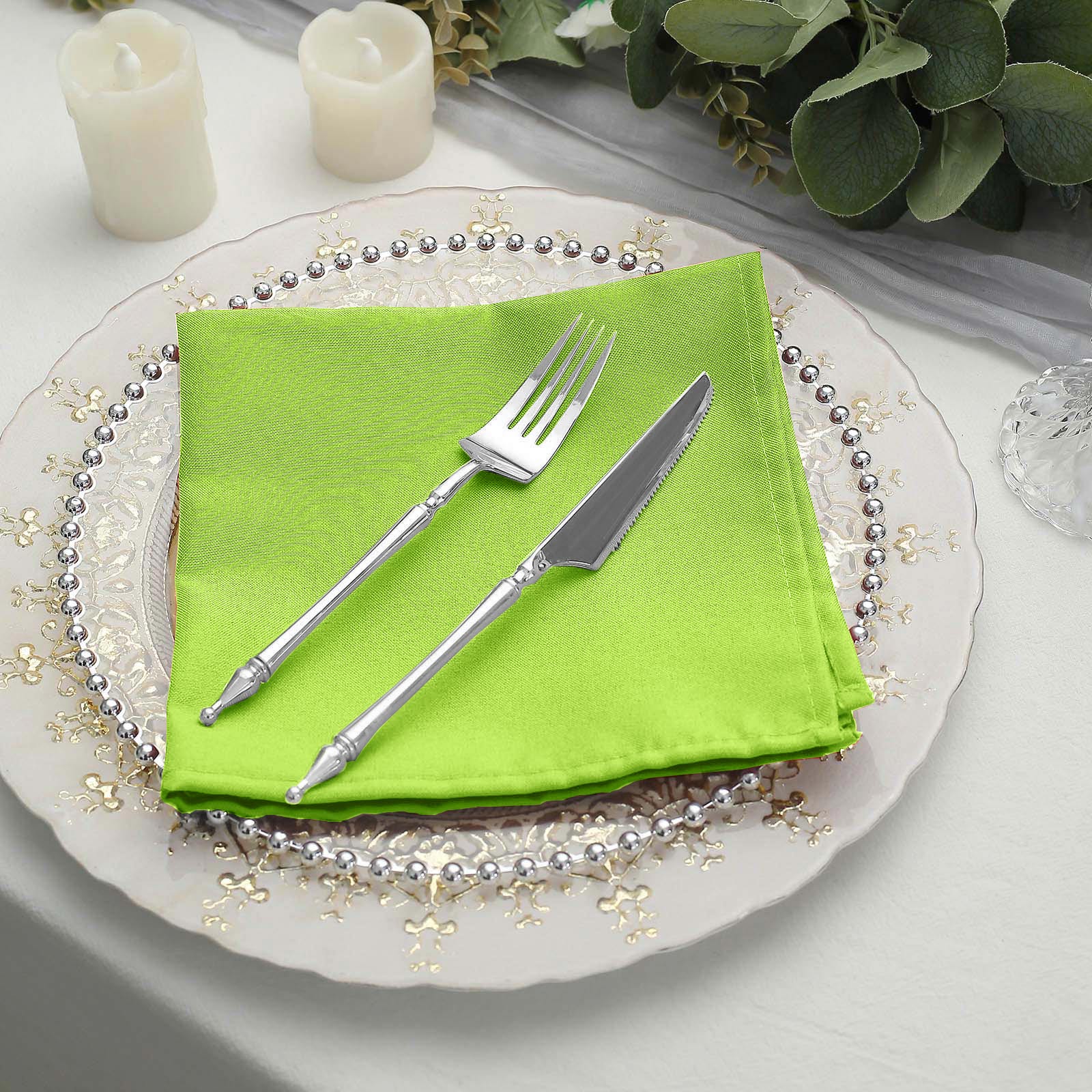 5 Pack | Apple Green Seamless Cloth Dinner Napkins, Wrinkle Resistant Linen | 17inchx17inch