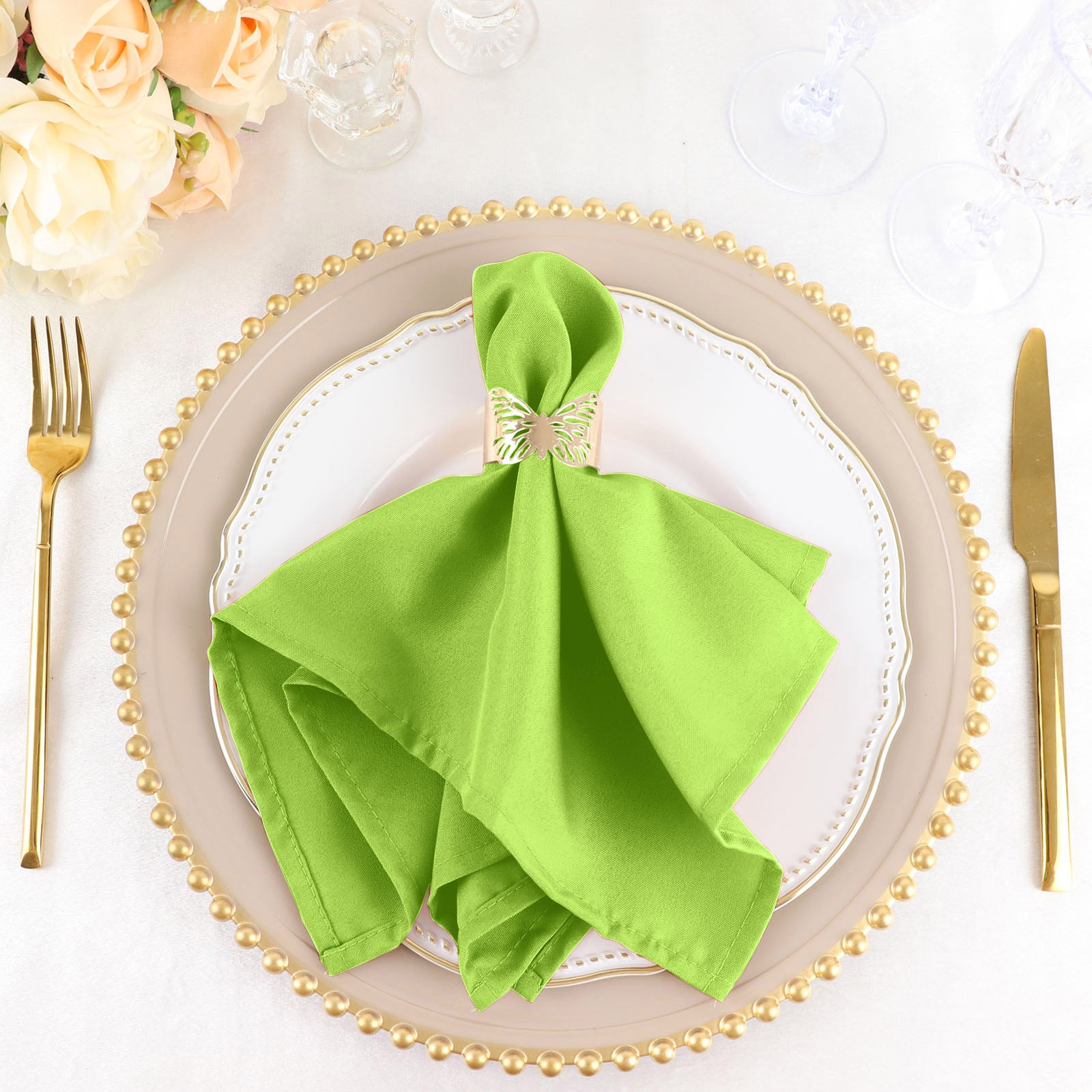 5 Pack | Apple Green Seamless Cloth Dinner Napkins, Wrinkle Resistant Linen | 17inchx17inch