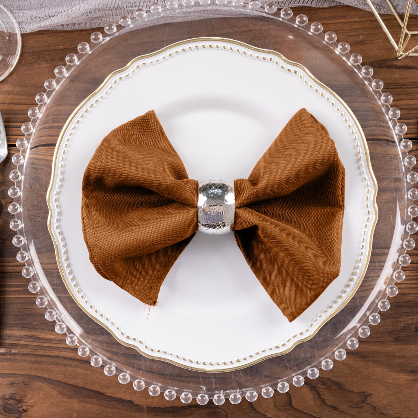 Cinnamon Brown Cloth Napkins with Hemmed Edges, Reusable Polyester Dinner Linen Napkins - 17"x17"